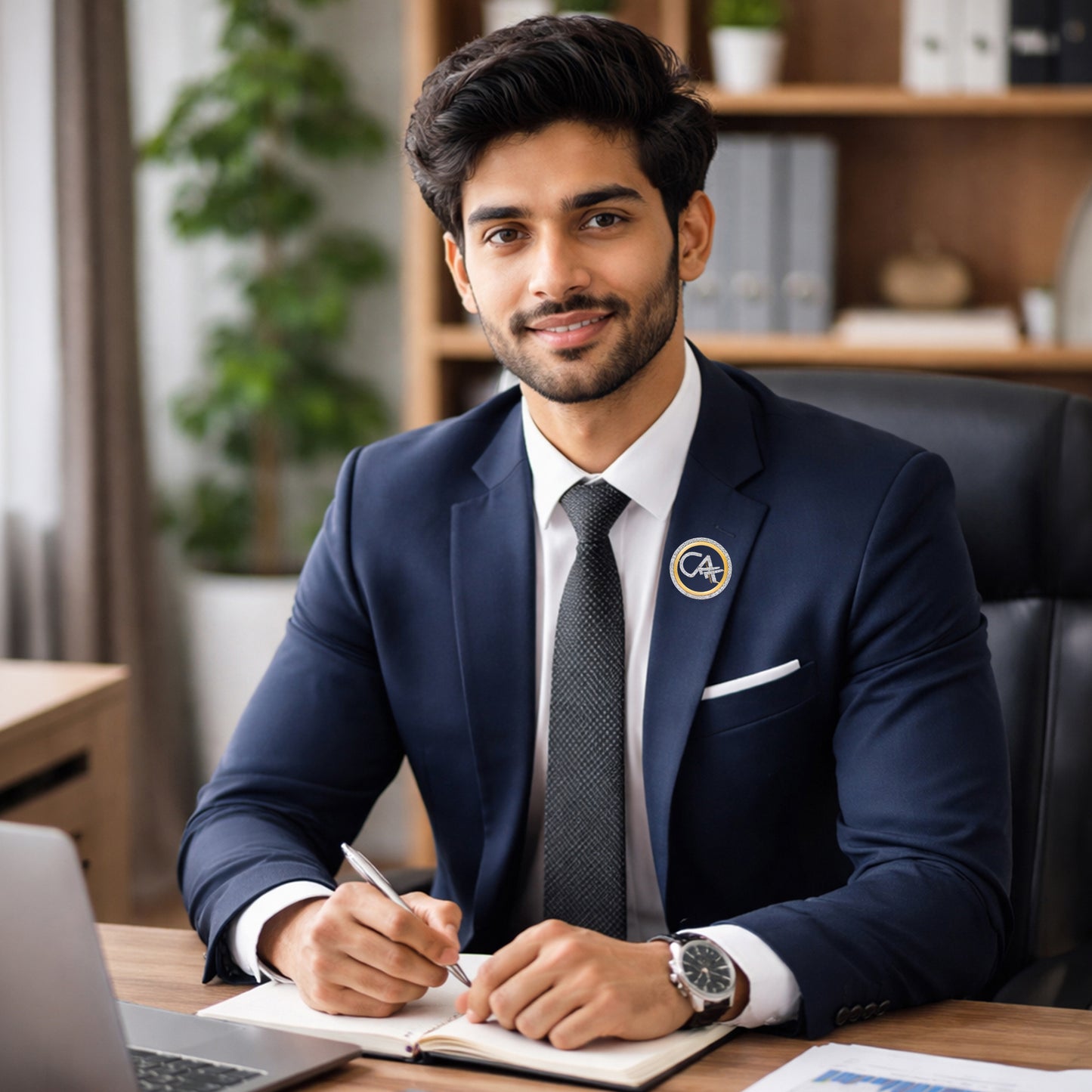 The Classic CA Single Line Double Tick Skeleton Diamond Brooch in 925 Silver with Yellow Finish
