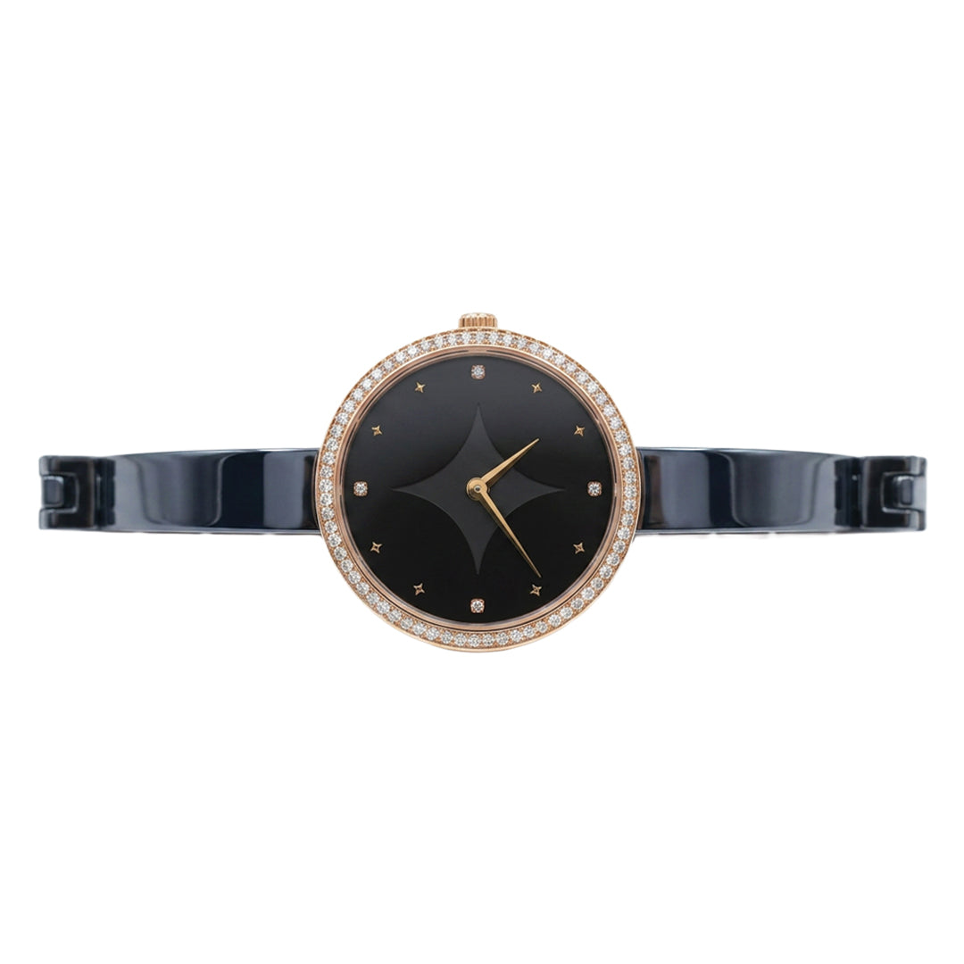 Moon Veil, 33MM Round Case, Quartz Analogue Watch with Ceramic Strap for Women, 50M Water Resistance