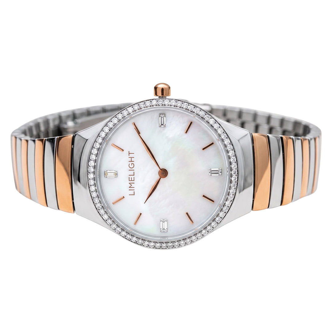 Ethereal Baguette Edition (Mother of Pearls), 34MM Round Case, Quartz Analogue Watch with Metal Strap for Women, 50M Water Resistance