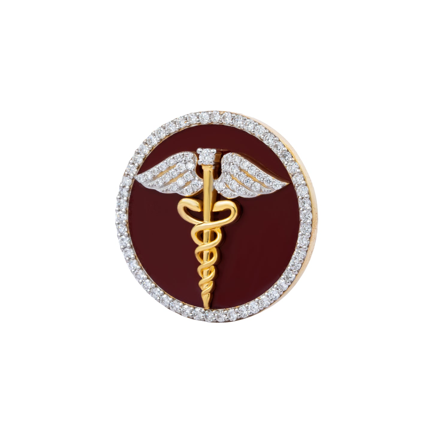 The Prestige Doctor Diamond Brooch in 925 Silver with Red Enamel and Yellow Finish