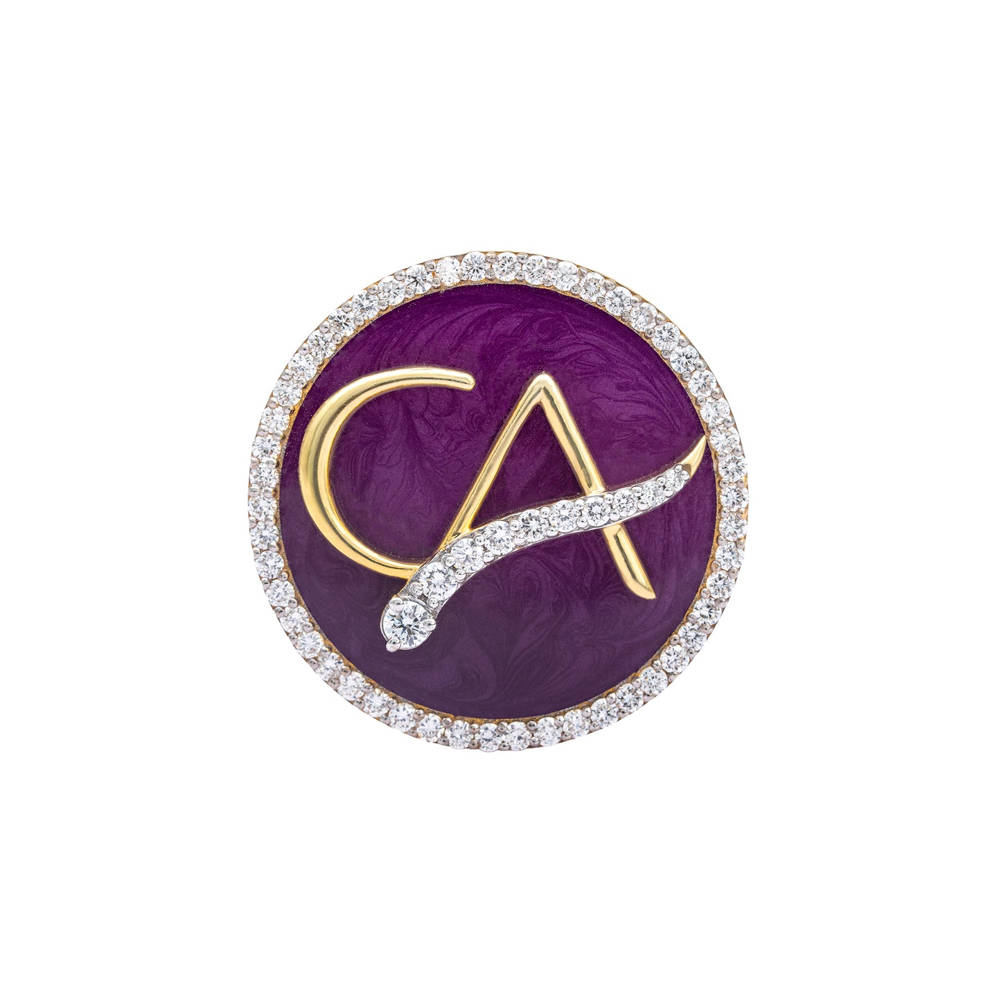 The Laureate CA Diamond Brooch in 925 Silver with Plum Enamel