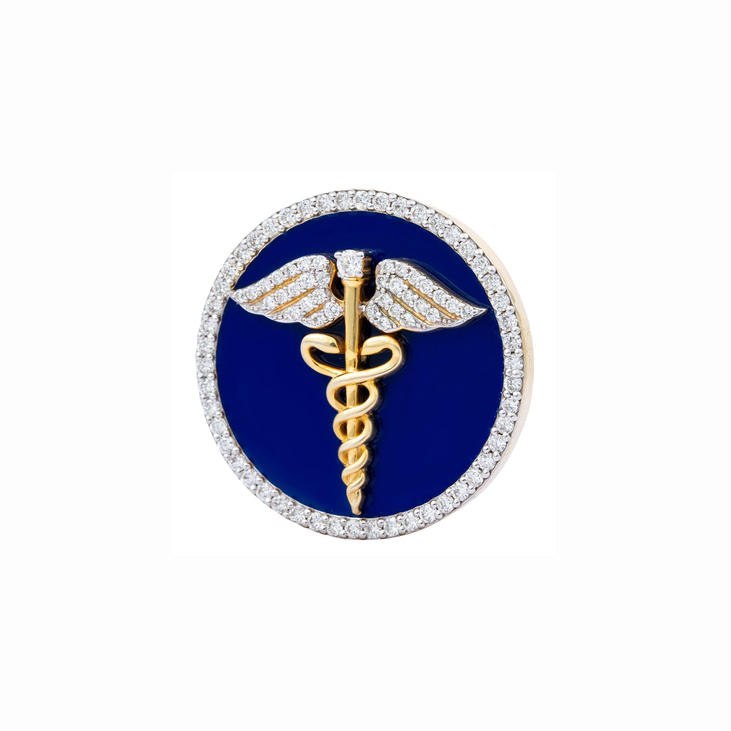 The Prestige Doctor Diamond Brooch in 925 Silver with Blue Enamel and Yellow Finish