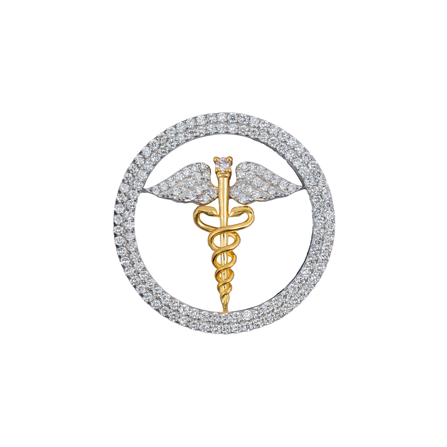 The Sovereign Doctor Double Line Skeleton Diamond Brooch in 925 Silver with Yellow Polish