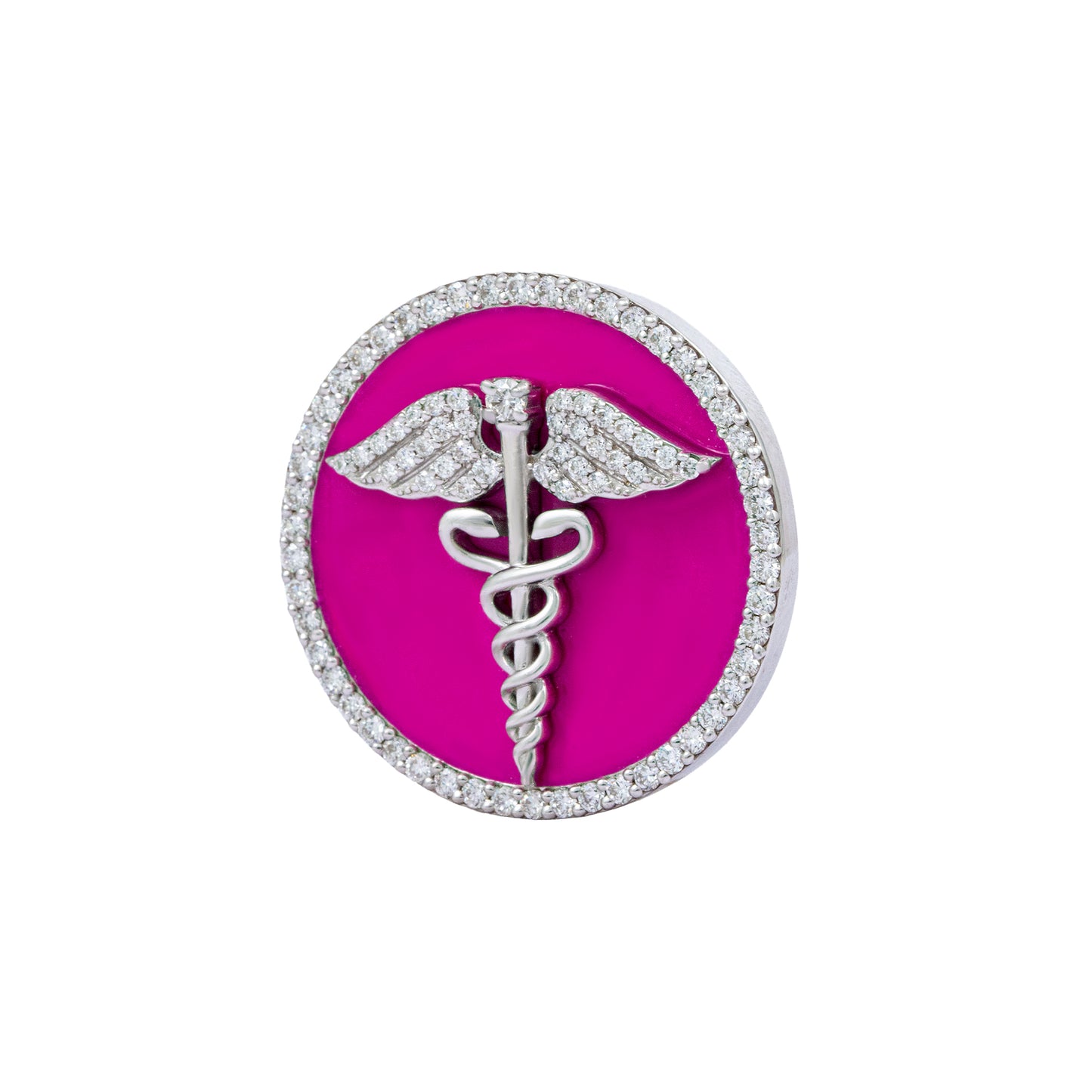 The Prestige Doctor Diamond Brooch in 925 Silver with Pink Enamel and White Finish