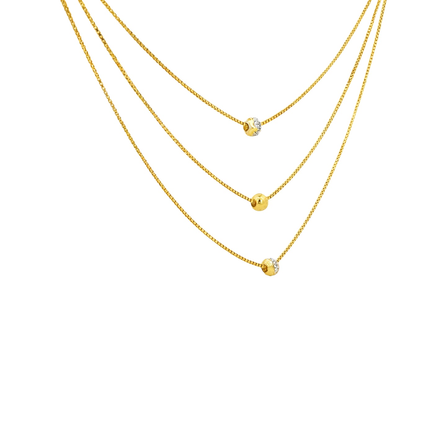 Geometric Link Gold Bracelet Triple Layer Gold Bead Necklace