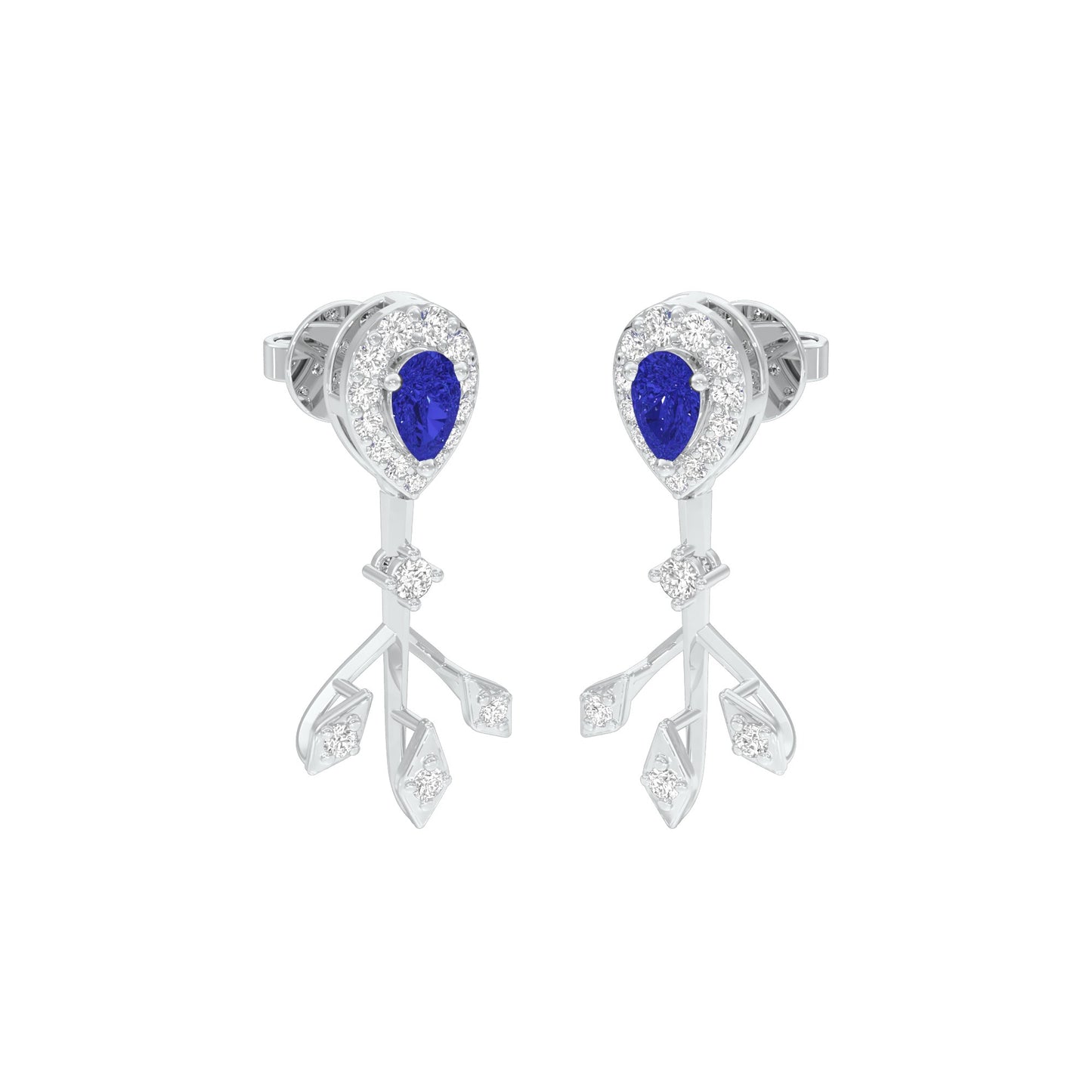 Celestial Blue Diamond Dangler Earrings 9 KT / White Gold