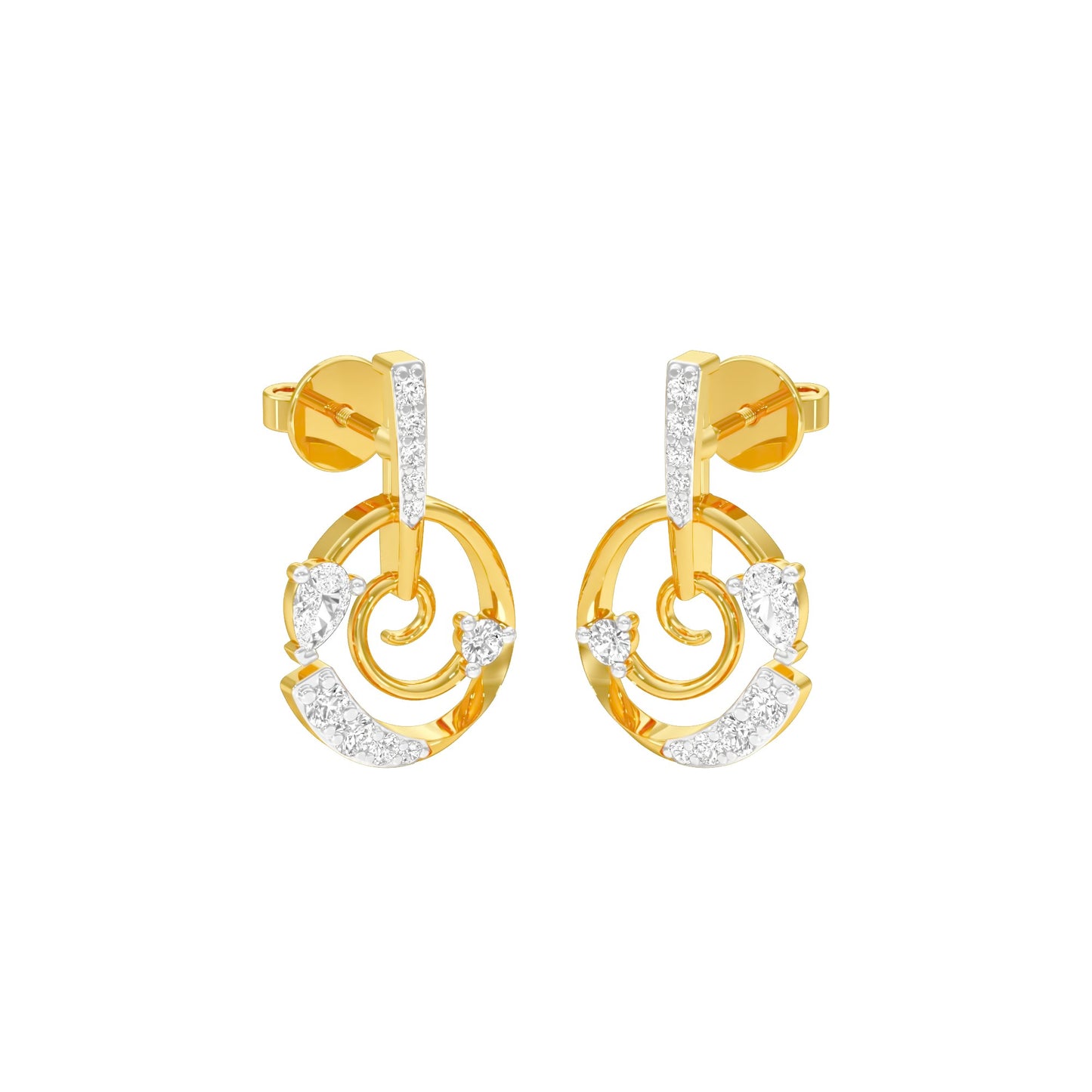 Swirl On Diamond Dangler Earrings 18 KT / Yellow Gold