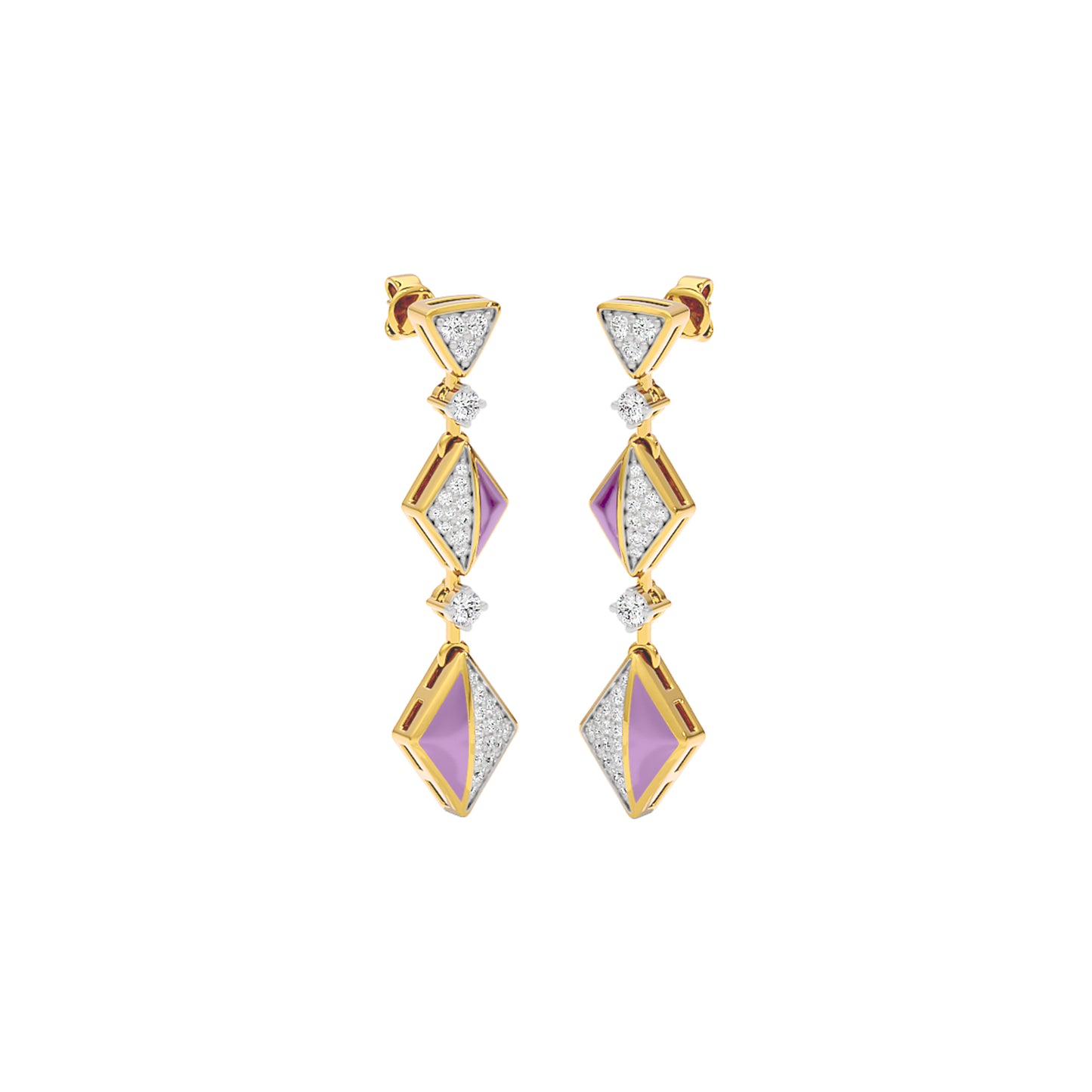 Pinkish Play Fashion Diamond Dangler Earrings 18 KT / Yellow Gold