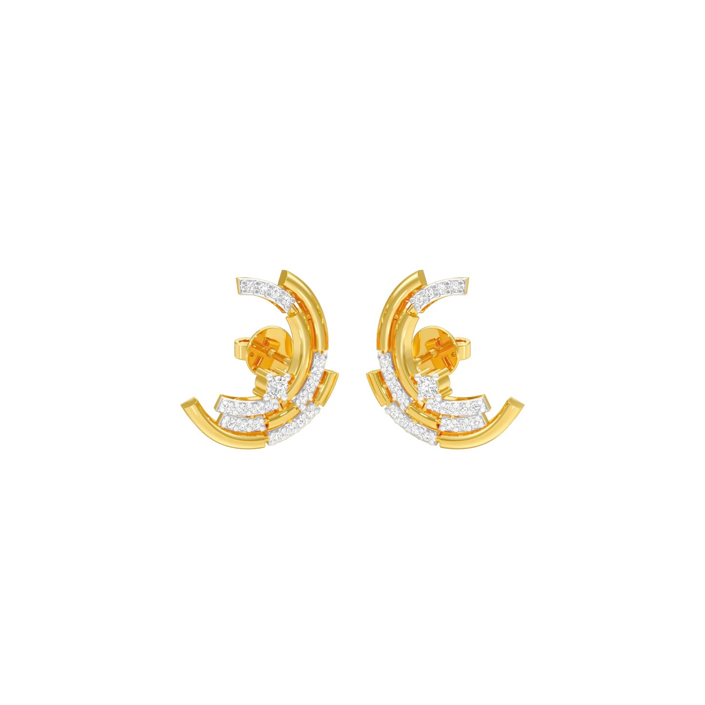 Premium Crescent Diamond Stud Earrings 18 KT / Yellow Gold
