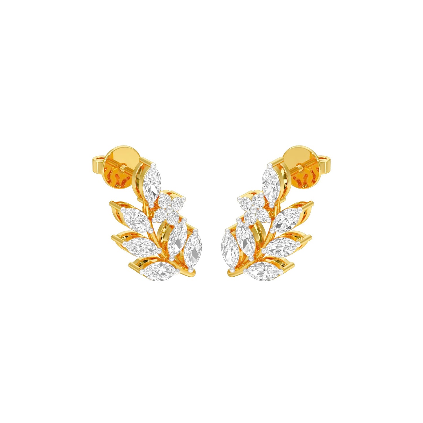 Leaf Vine Diamond Stud Earrings 18 KT / Yellow Gold
