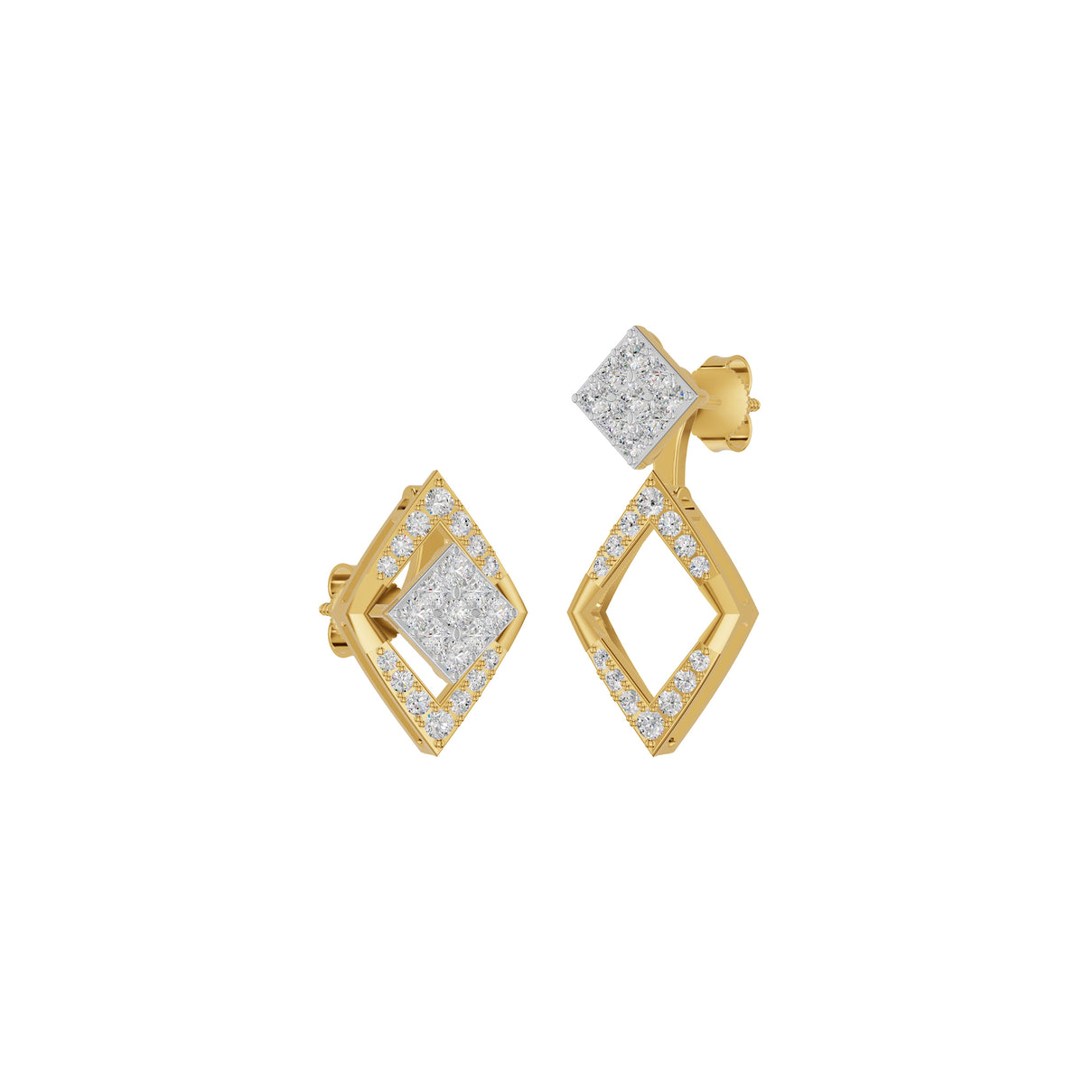 Tilted Square Diamond Stud Earrings 18 KT / Yellow Gold