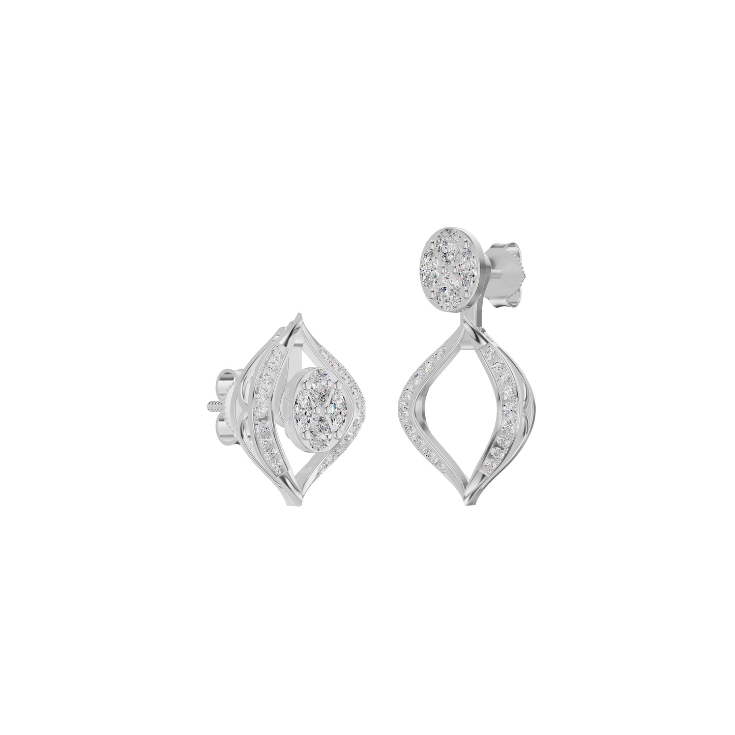 Elegant Drop Multi-Diamond Stud Earrings 18 KT / White Gold