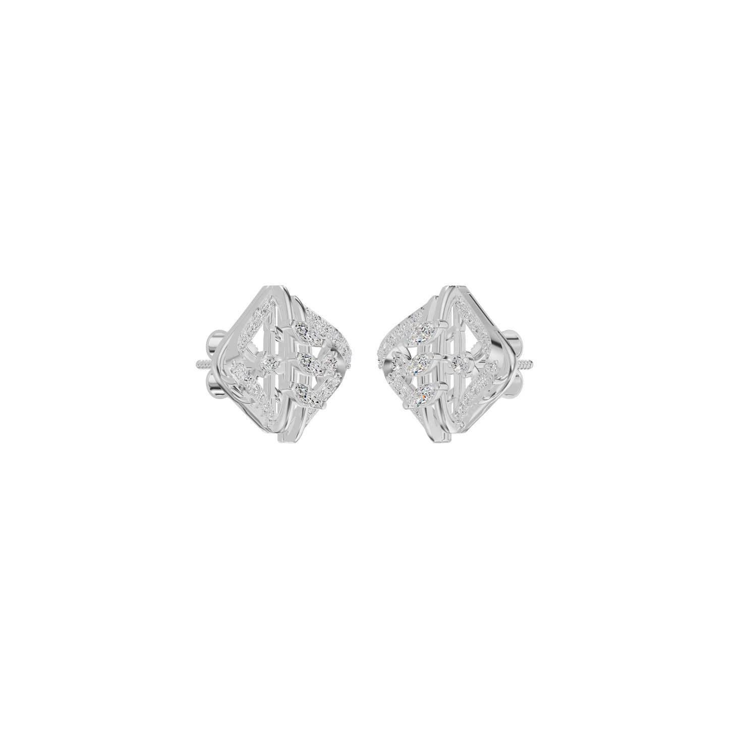 Geometric Open Frame Diamond Stud Earrings