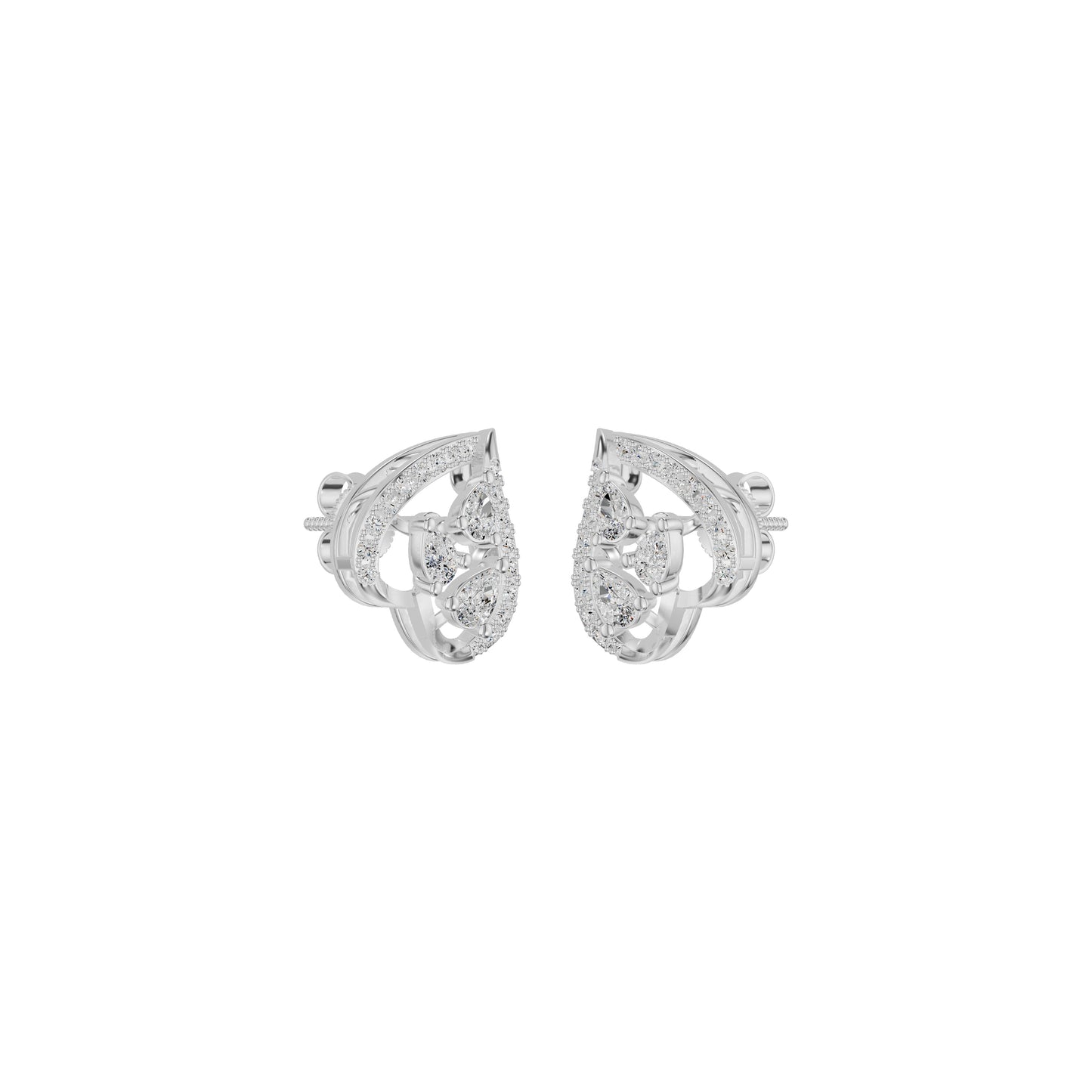 Pear of Heart Diamond Stud Earrings 18 KT / White Gold