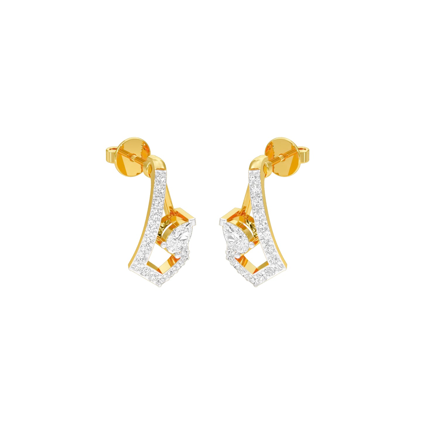 Triangular Pave Diamond Stud Earrings 18 KT / Yellow Gold