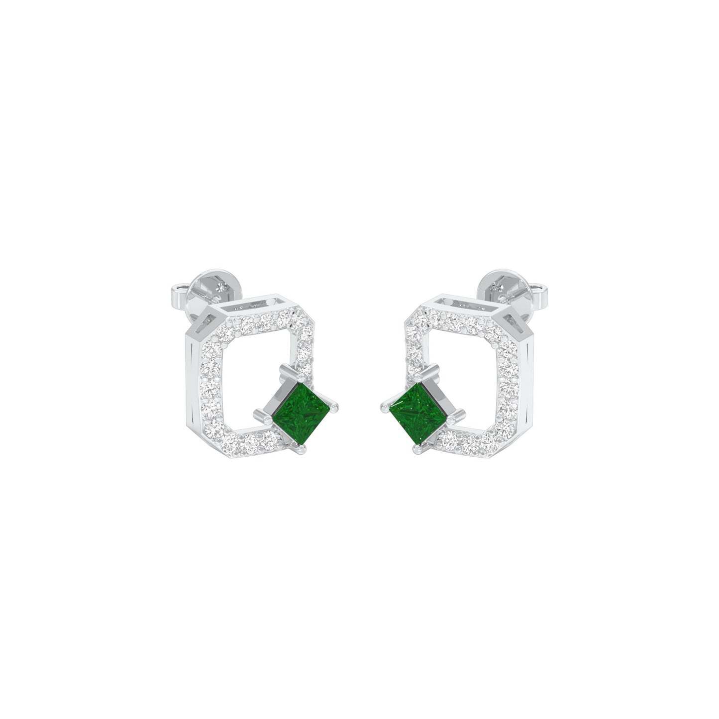 Quadrangle Glam Diamond Stud Earrings 9 KT / White Gold