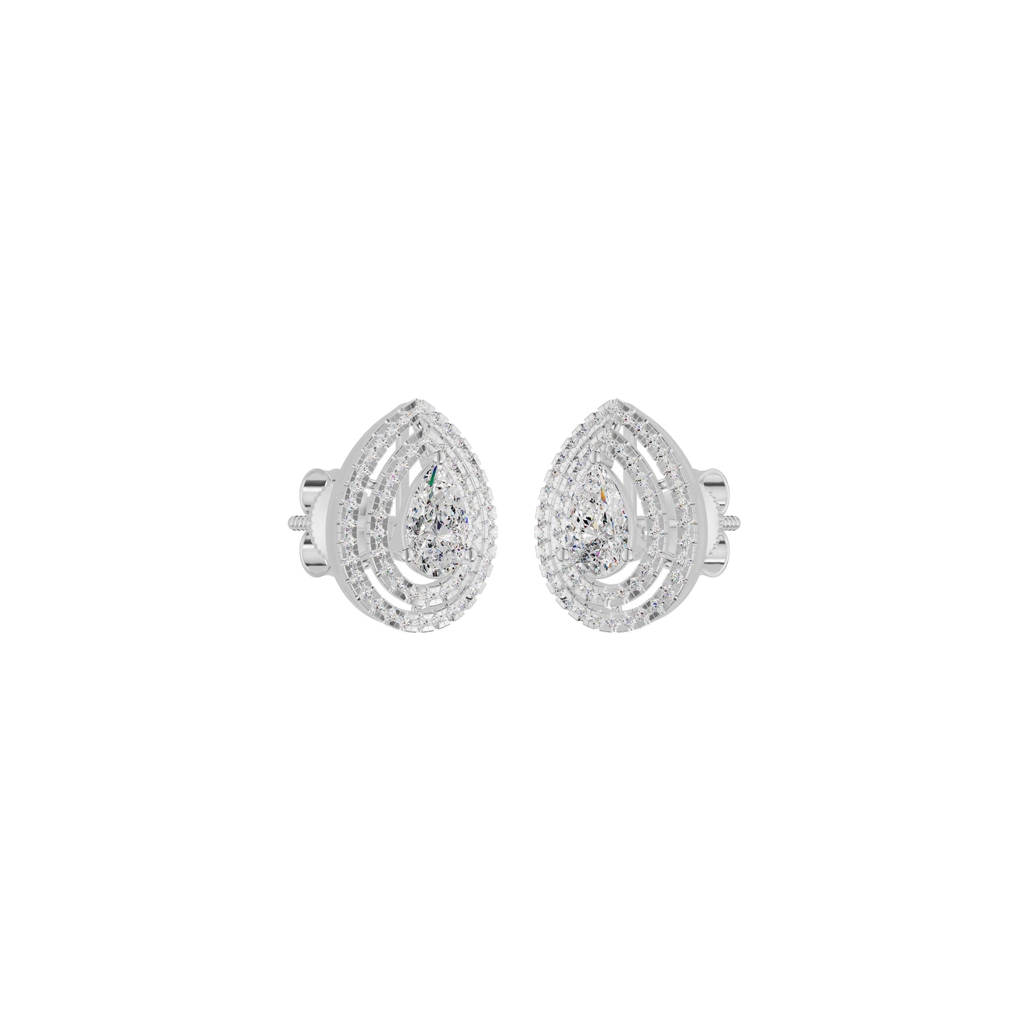 Pear Solitaire Dual Halo Diamond Earrings 18 KT / White Gold