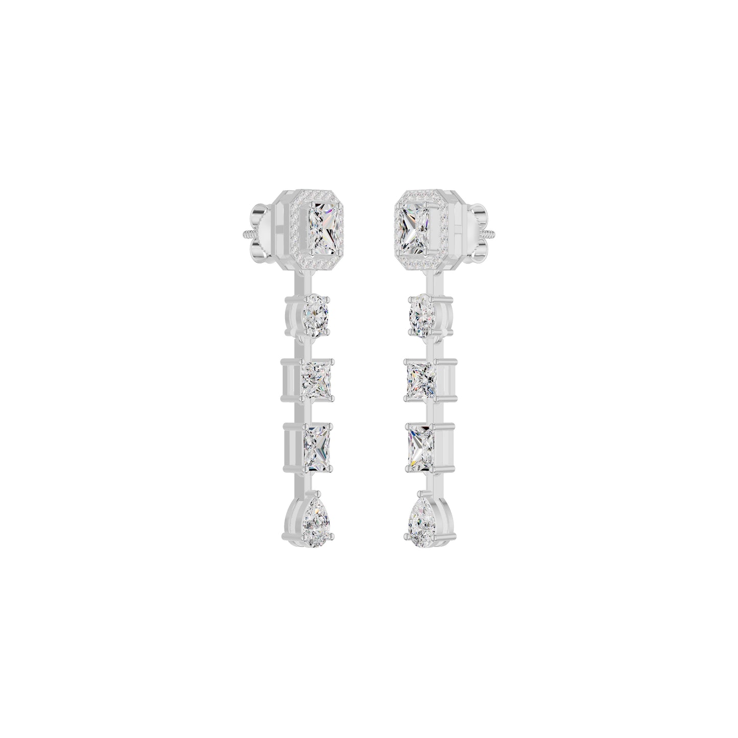 Emerald Trinkle Diamond Drop Earrings 18 KT / White Gold