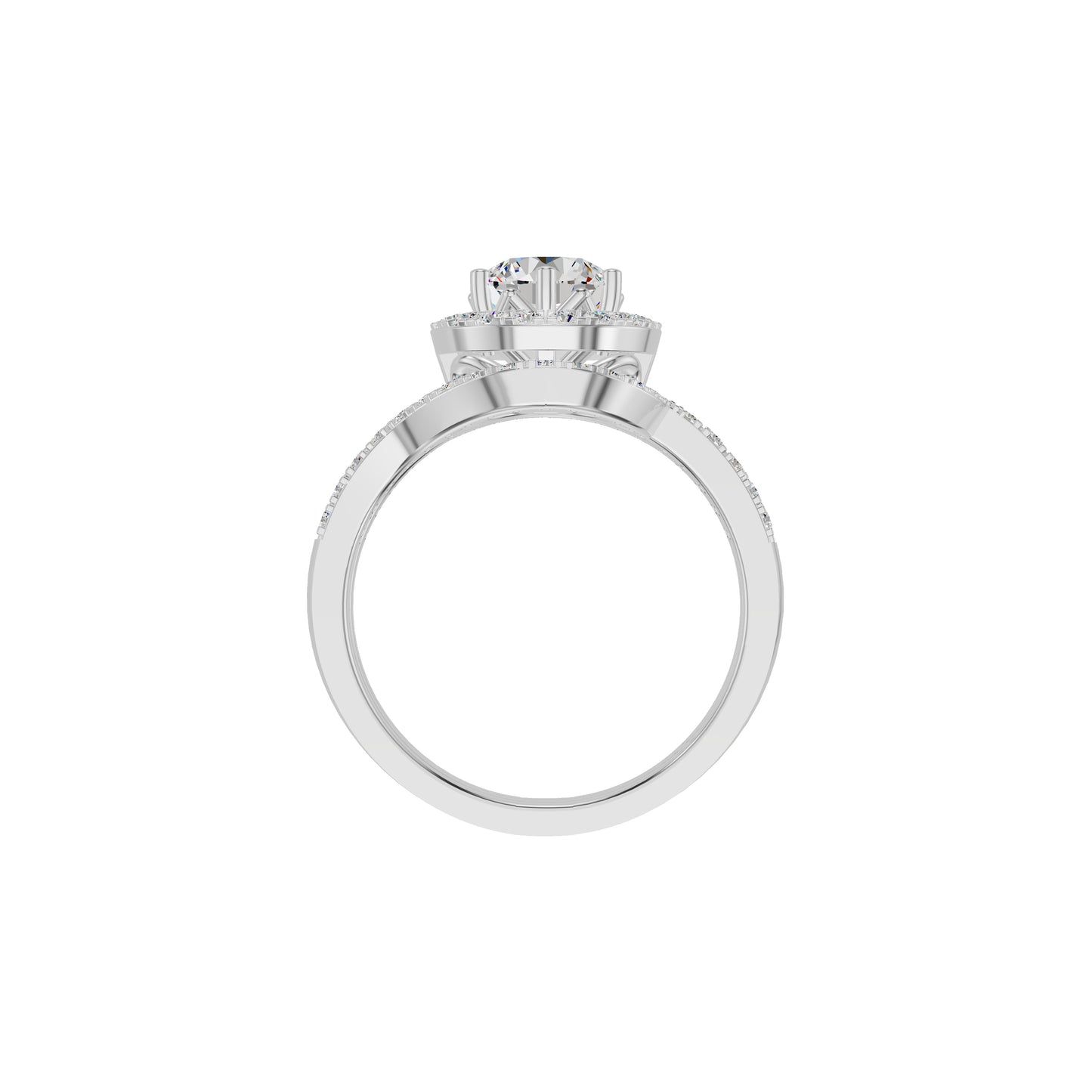 Double Halo Round Solitaire Diamond Engagement Ring 18 KT / White Gold / 18