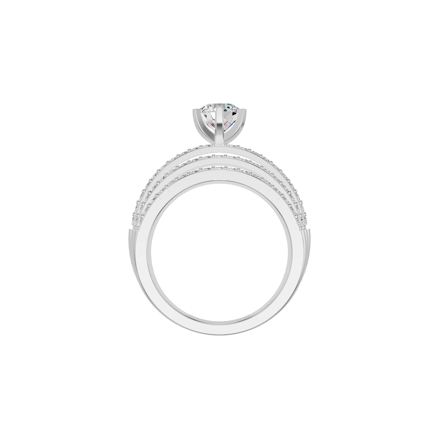 Five Line Round Solitaire Diamond Cocktail Ring 18 KT / White Gold / 18