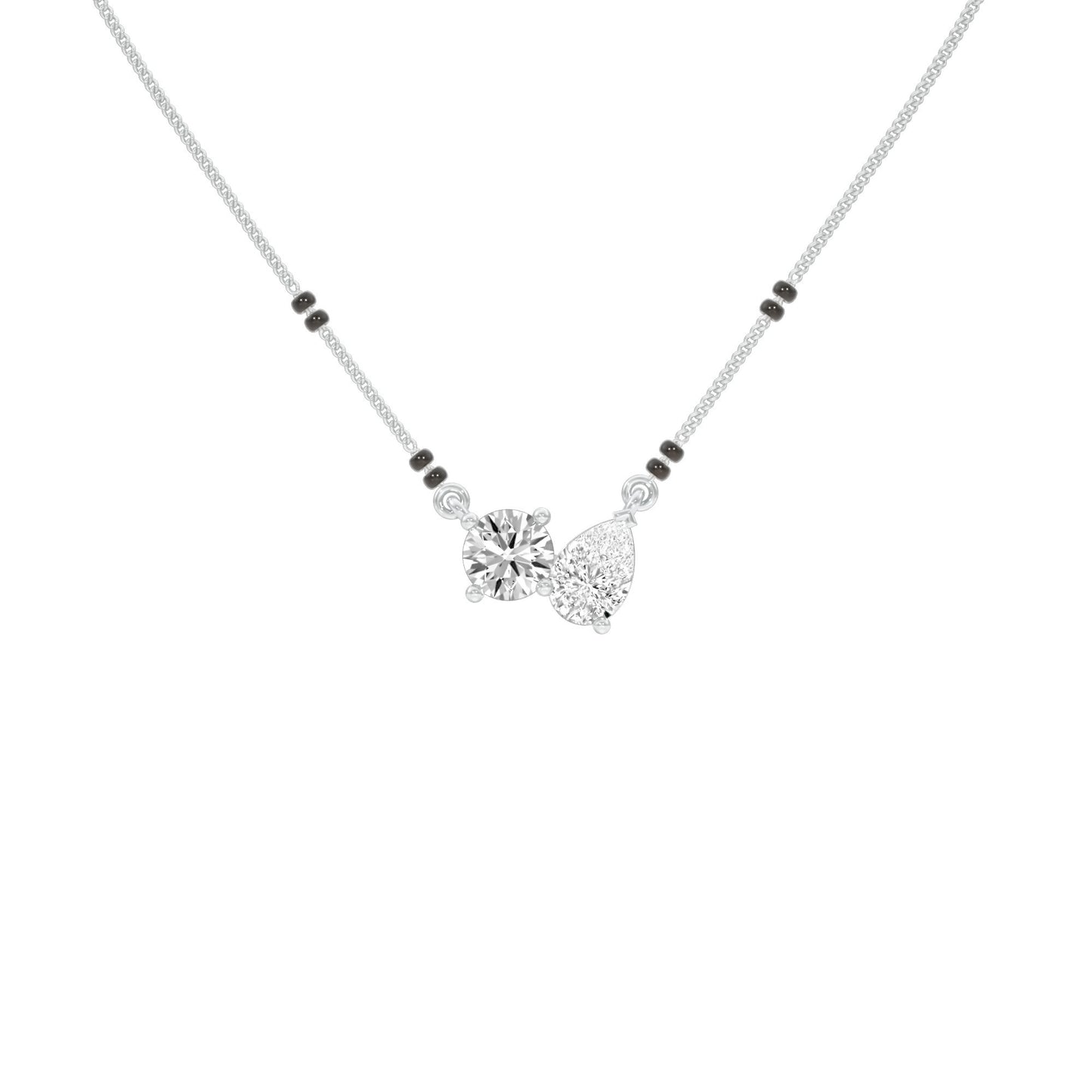 Pear & Round Solitaire Diamond Mangalsutra 18 KT / White Gold