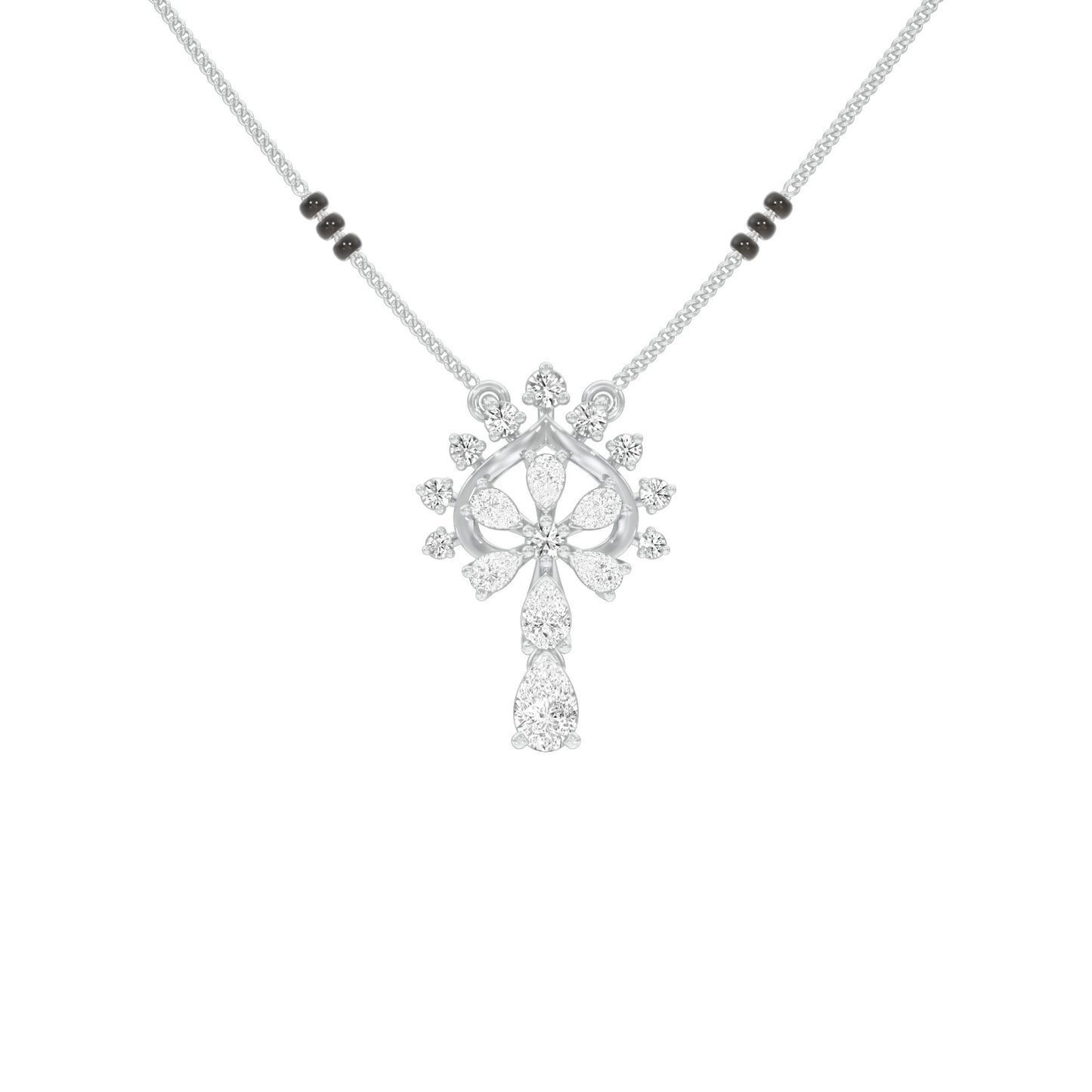 Pear Flower Drop Diamond Mangalsutra 9 KT / White Gold