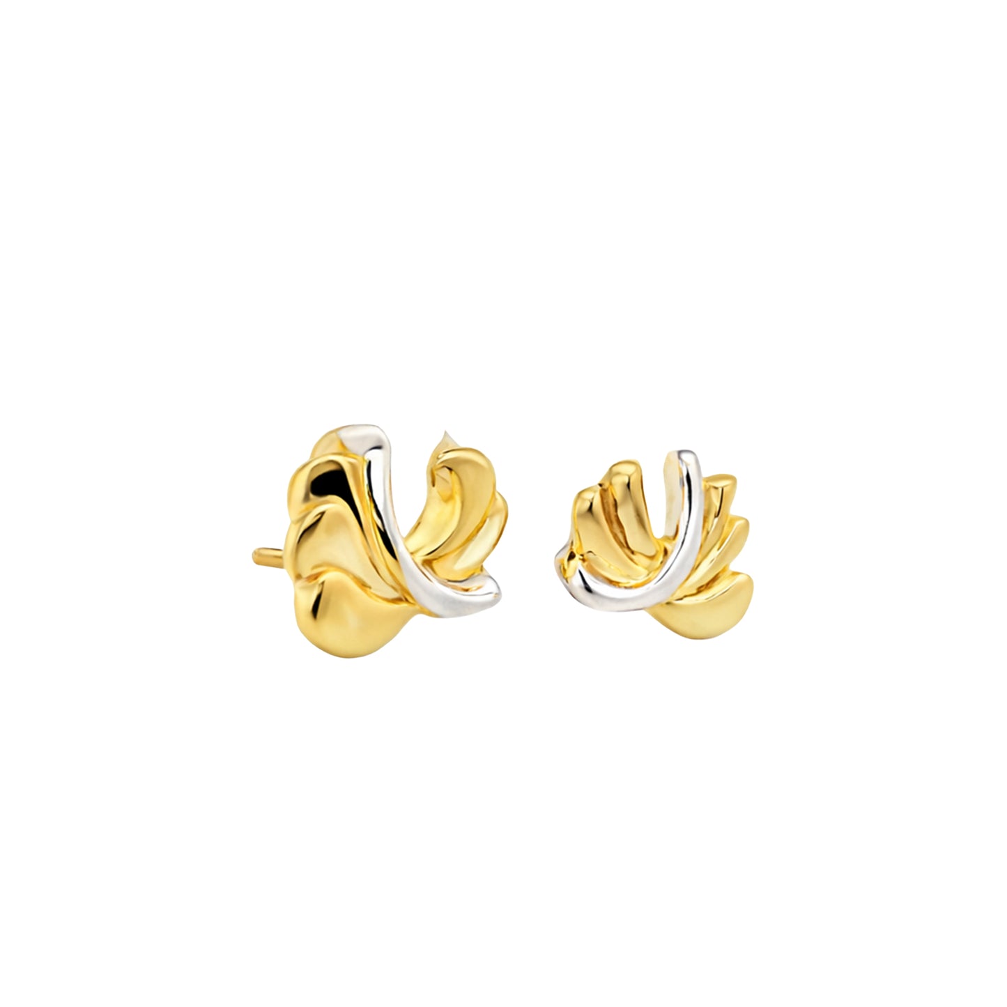 Dual Tone Sculpted Fan Gold Stud Earrings