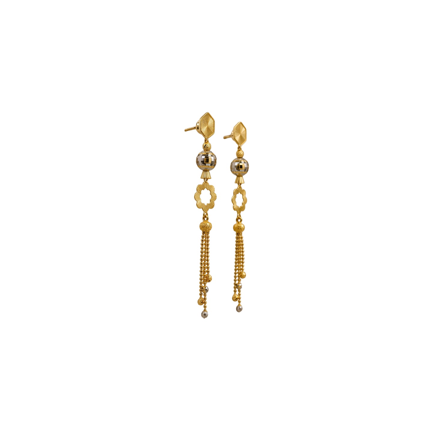 Floral Tassel Bead Gold Earrings