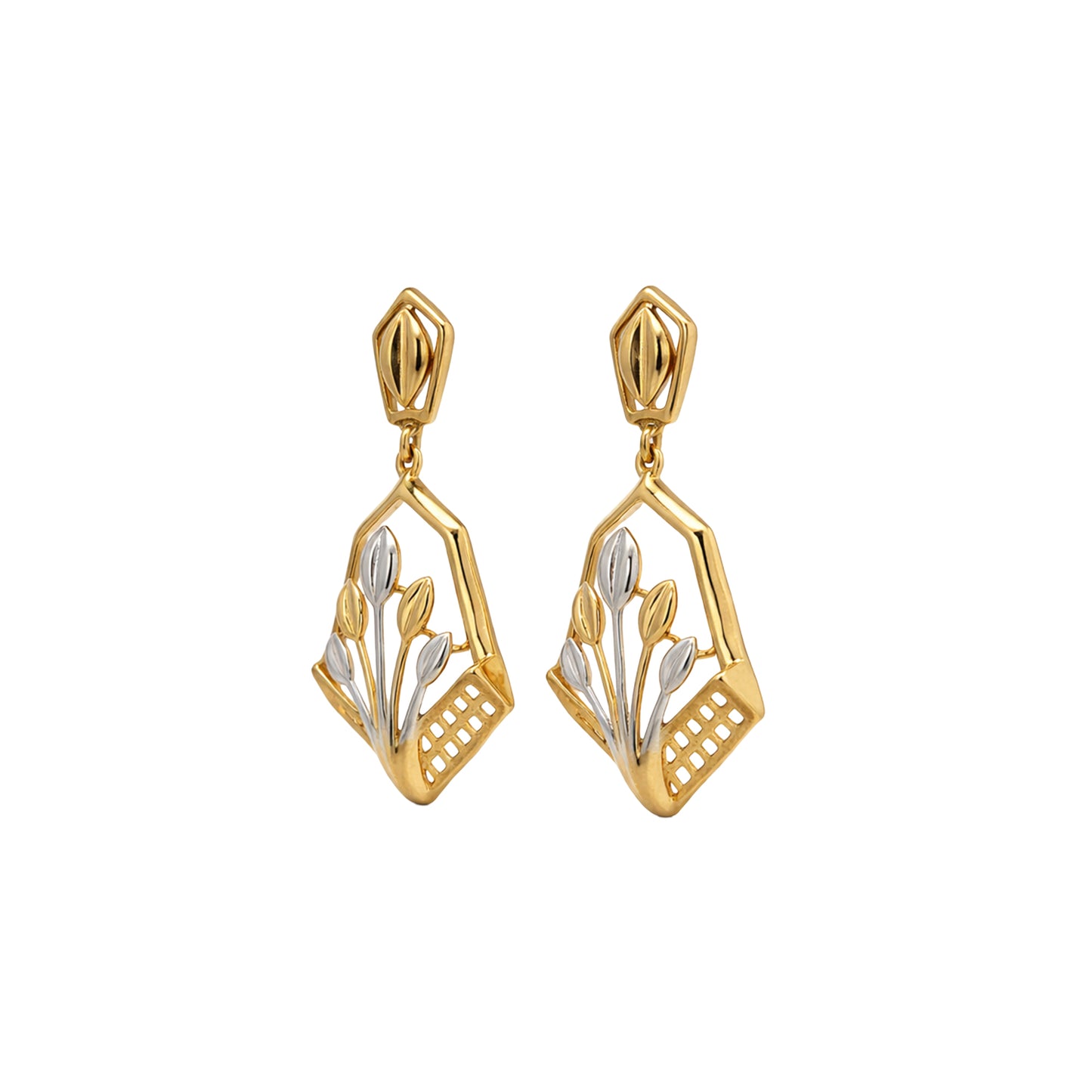 Geometric Floral Gold Drop Earrings