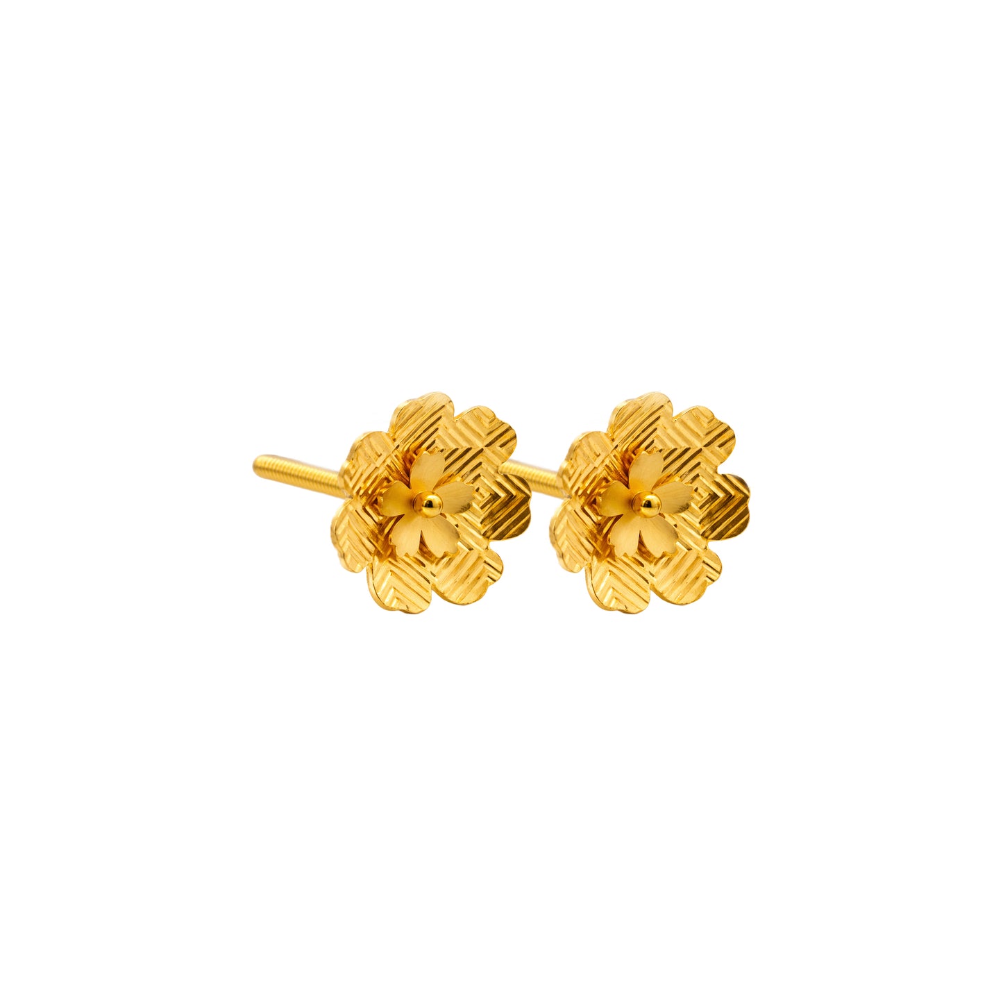 Textured Floral Gold Stud Earrings