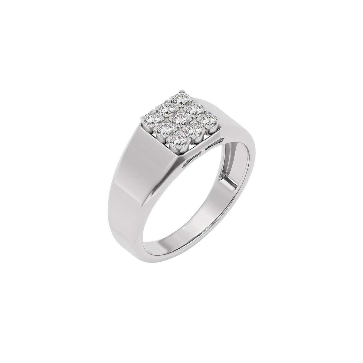 Honeycomb Crystal Diamond Mens Ring 18 KT / White Gold / 22