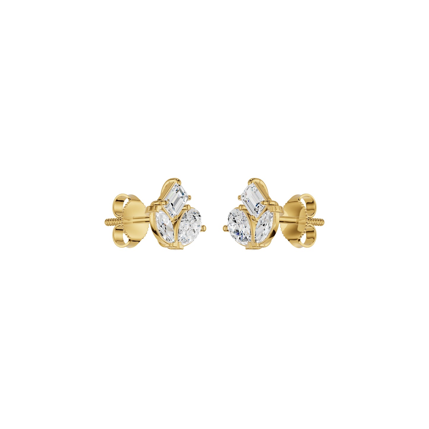 Trinity Three Diamond Stud Earrings 18 KT / Yellow Gold