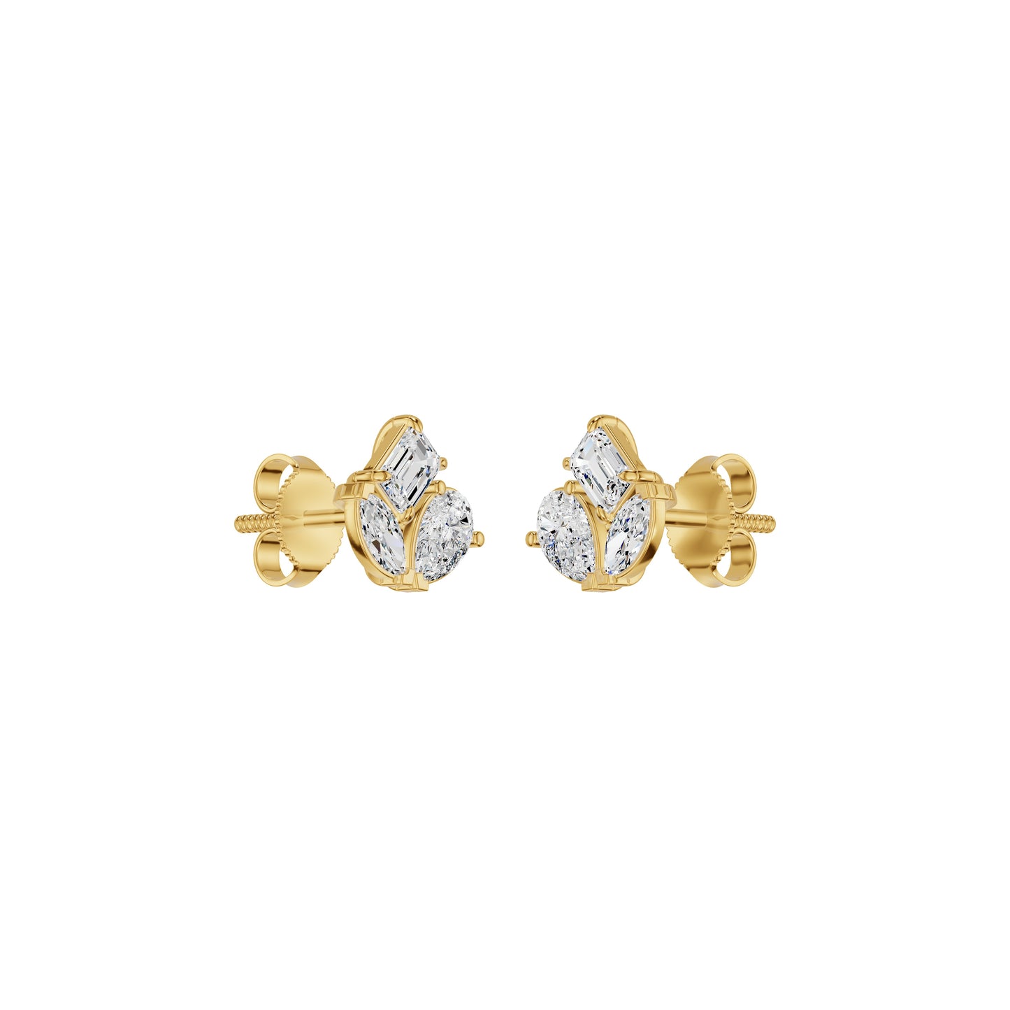Trinity Three Diamond Stud Earrings 18 KT / Yellow Gold