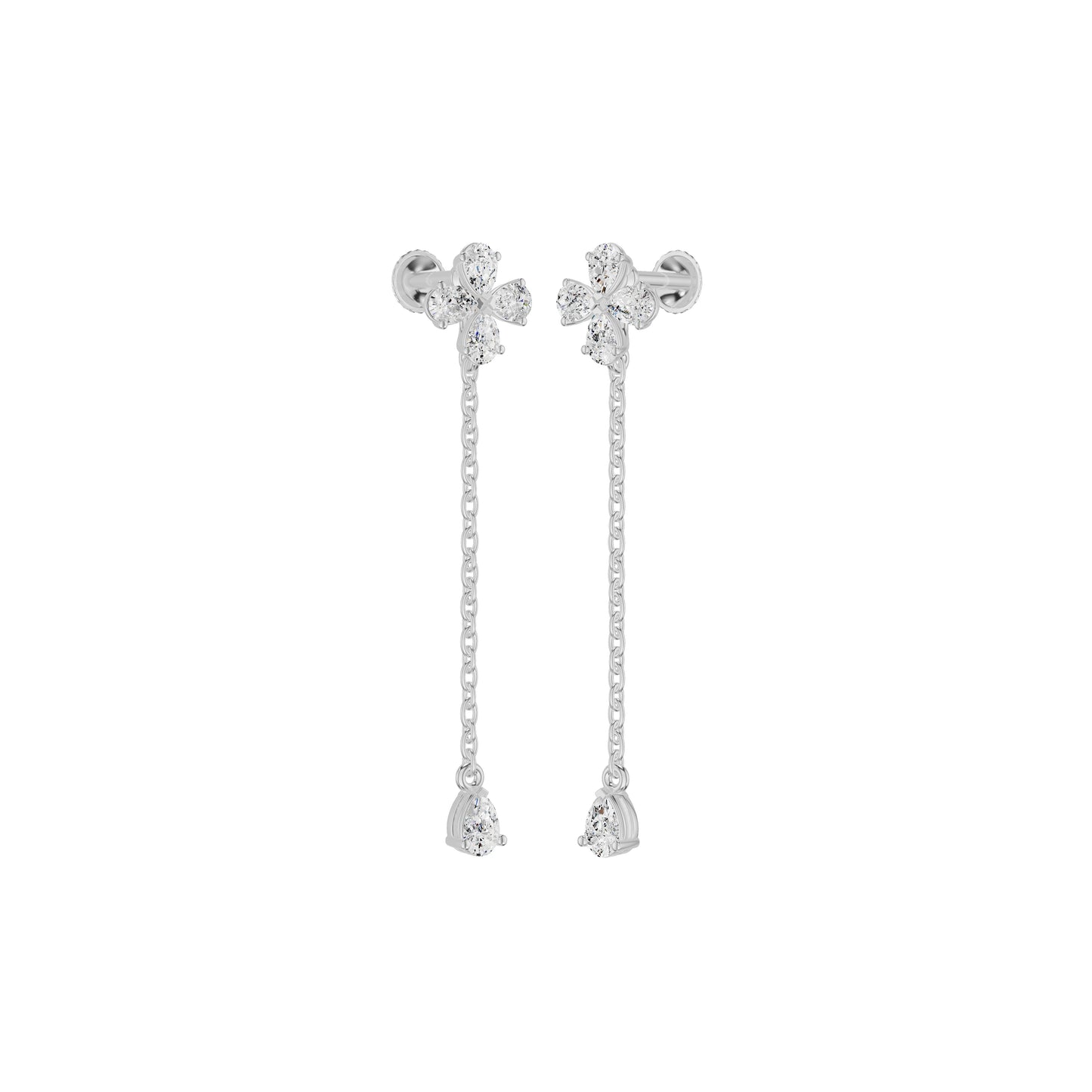 Floral Pear Diamond Dangler Earrings
