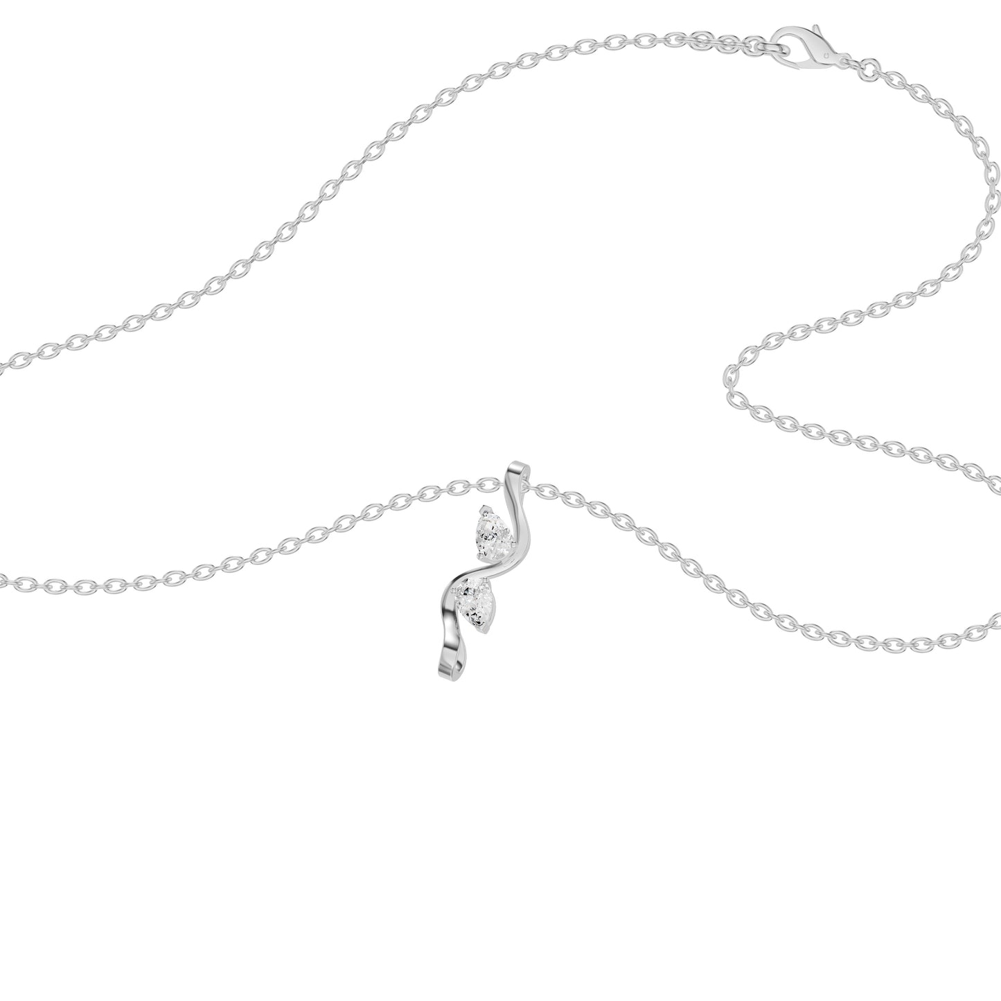 Two Petal Pear Solitaire Diamond Chain Necklace