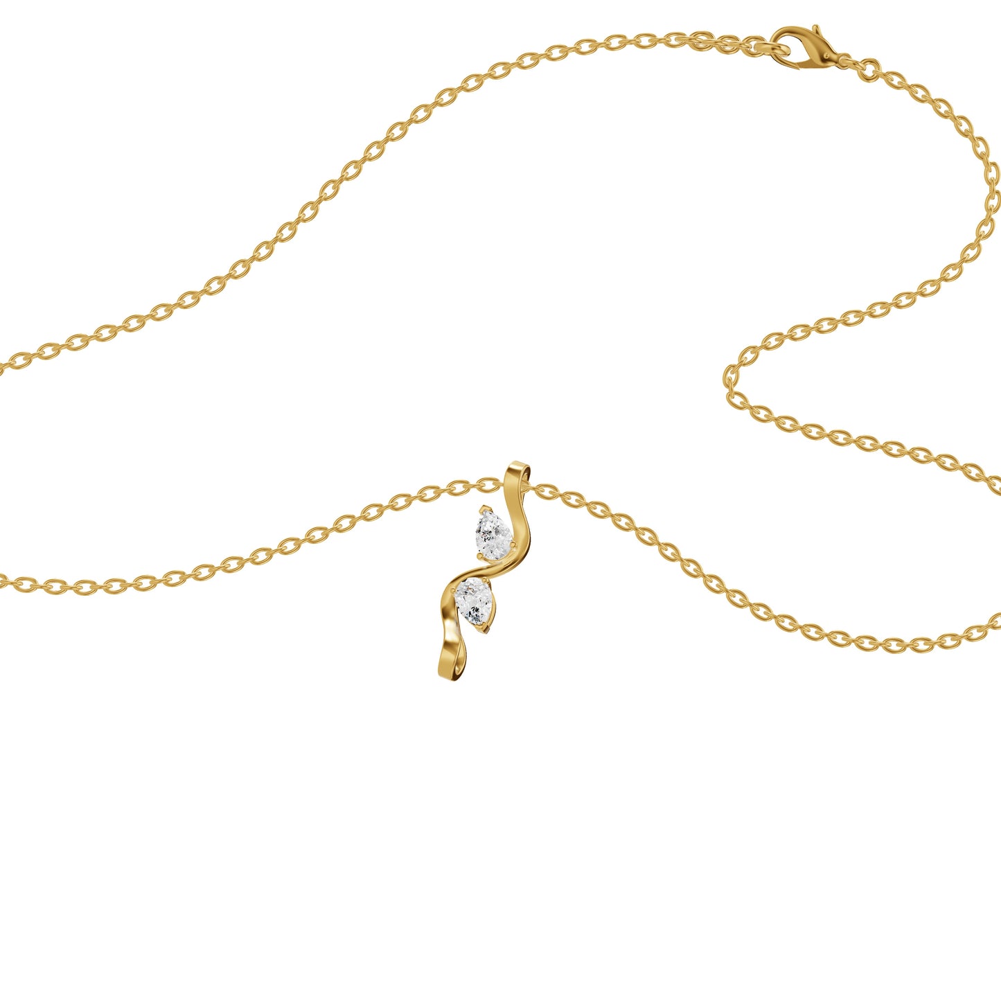Two Petal Pear Solitaire Diamond Chain Necklace