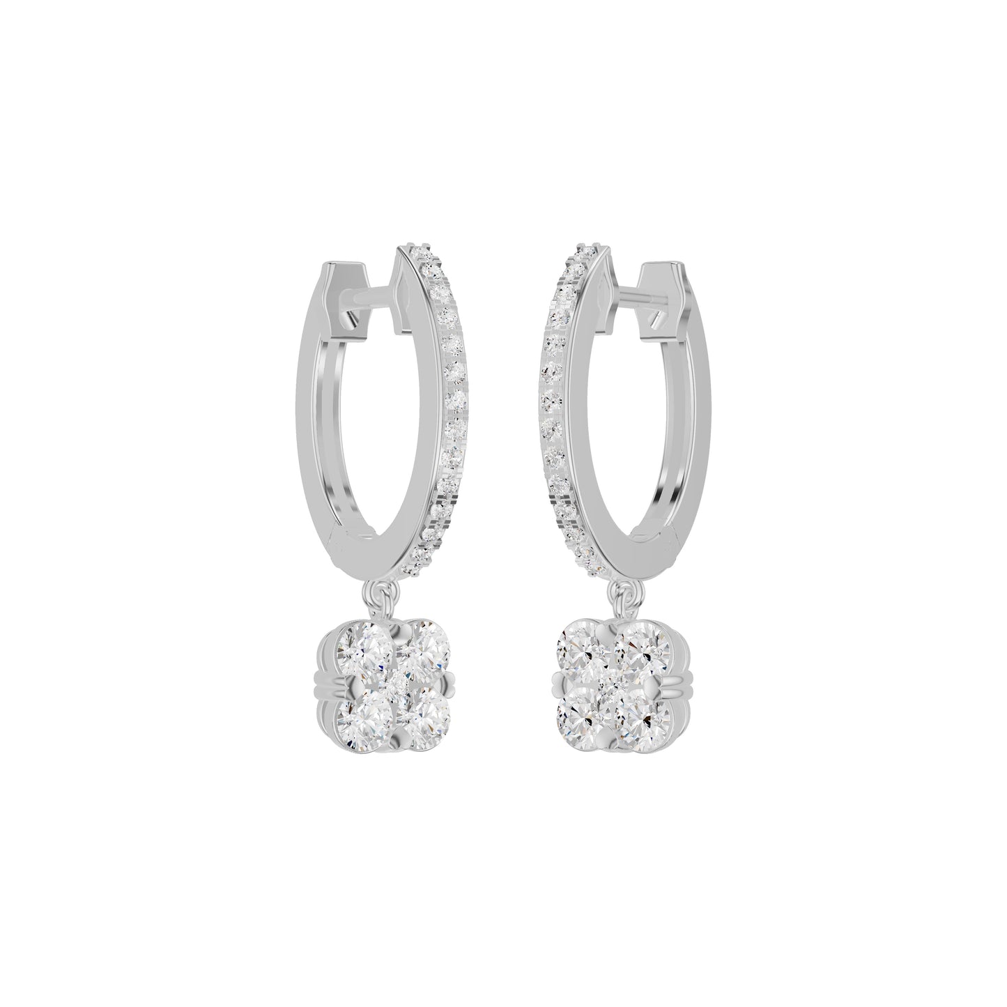 Channel Set Round Drop Hoop Earrings