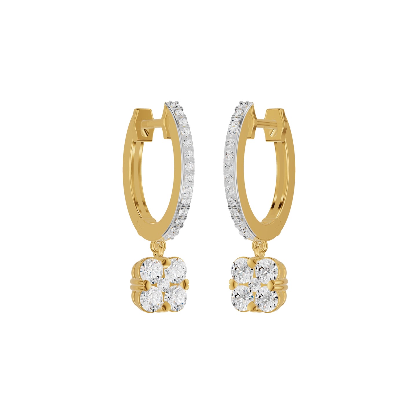 Channel Set Round Drop Hoop Earrings