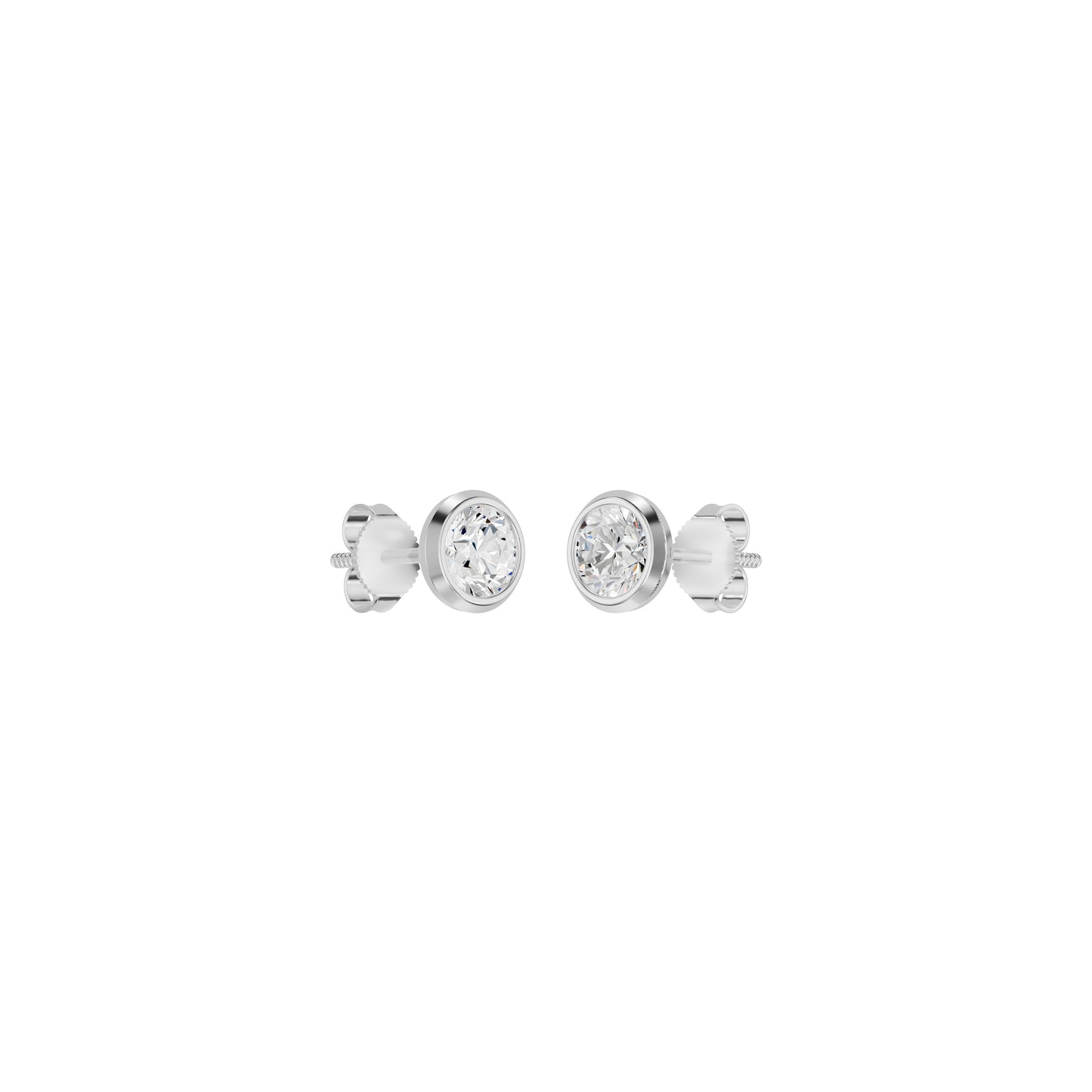Bezel Set Solitaire Diamond Stud Earrings 18 KT / White Gold