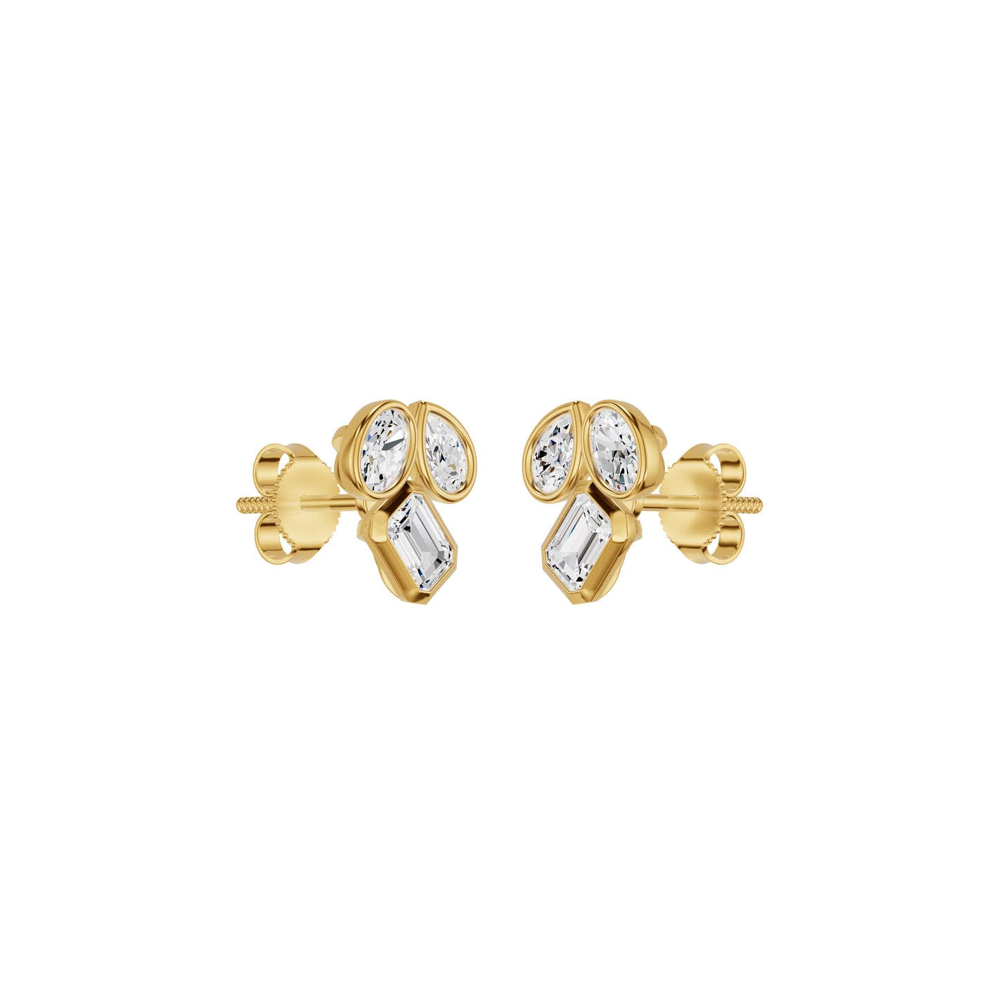 Mosaic Three Shape Diamond Stud Earrings