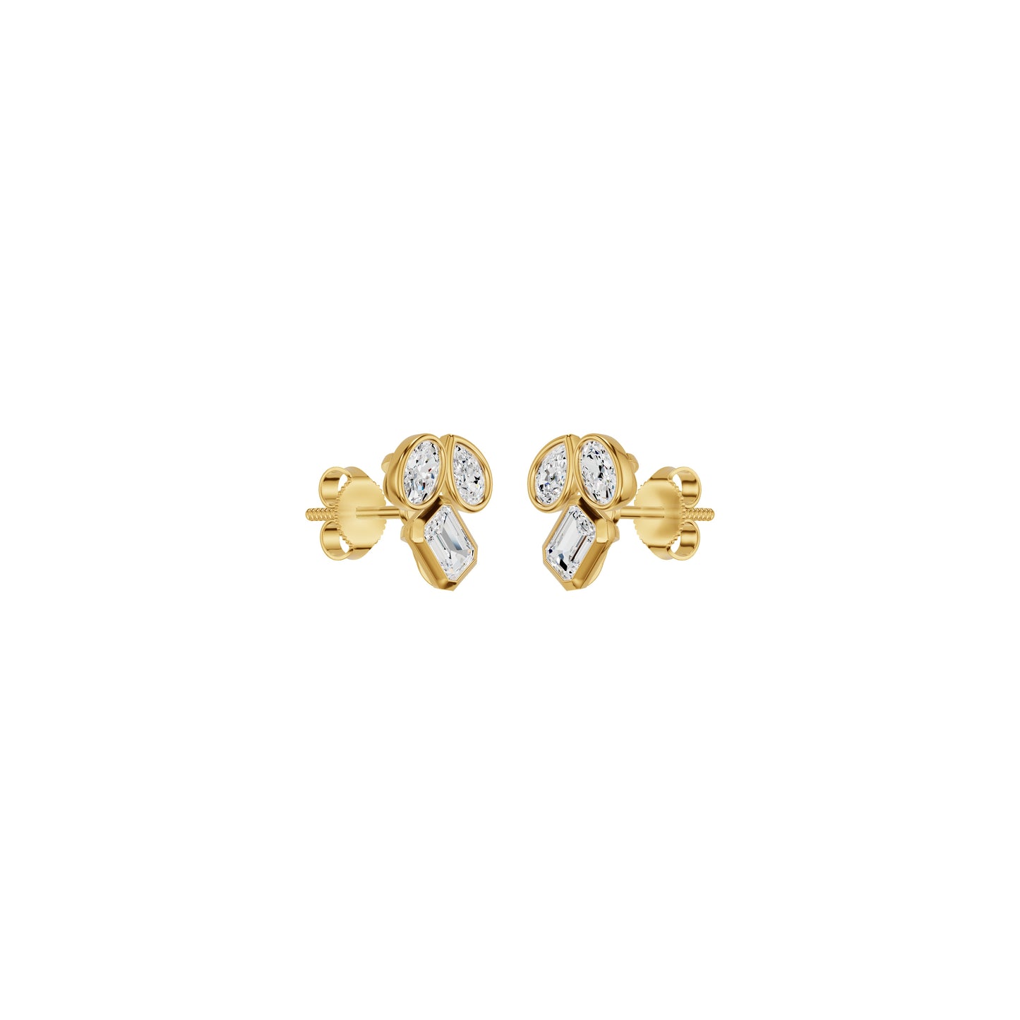 Mosaic Three Shape Diamond Stud Earrings 18 KT / Yellow Gold