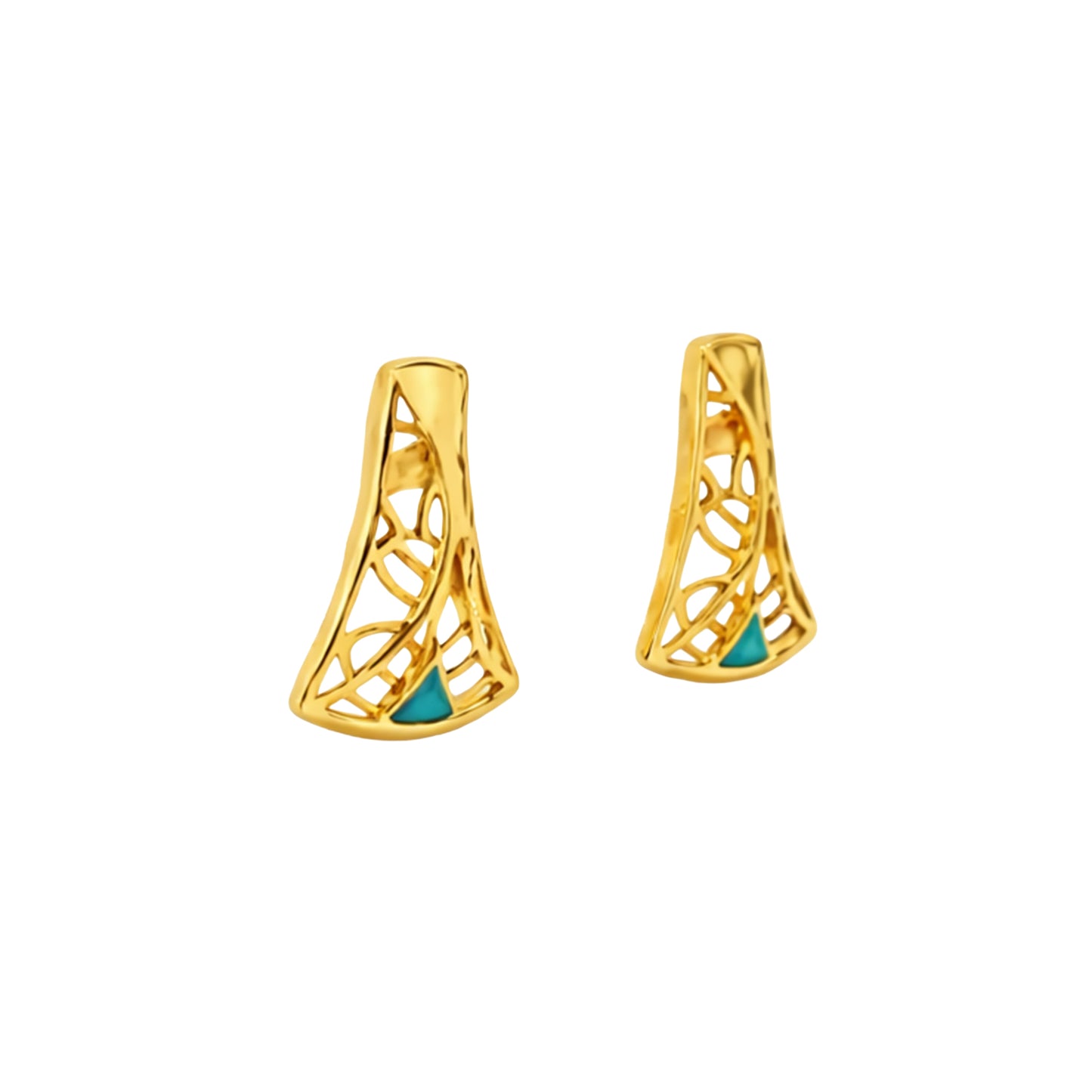 Filigree Triangle Gold Stud Earrings