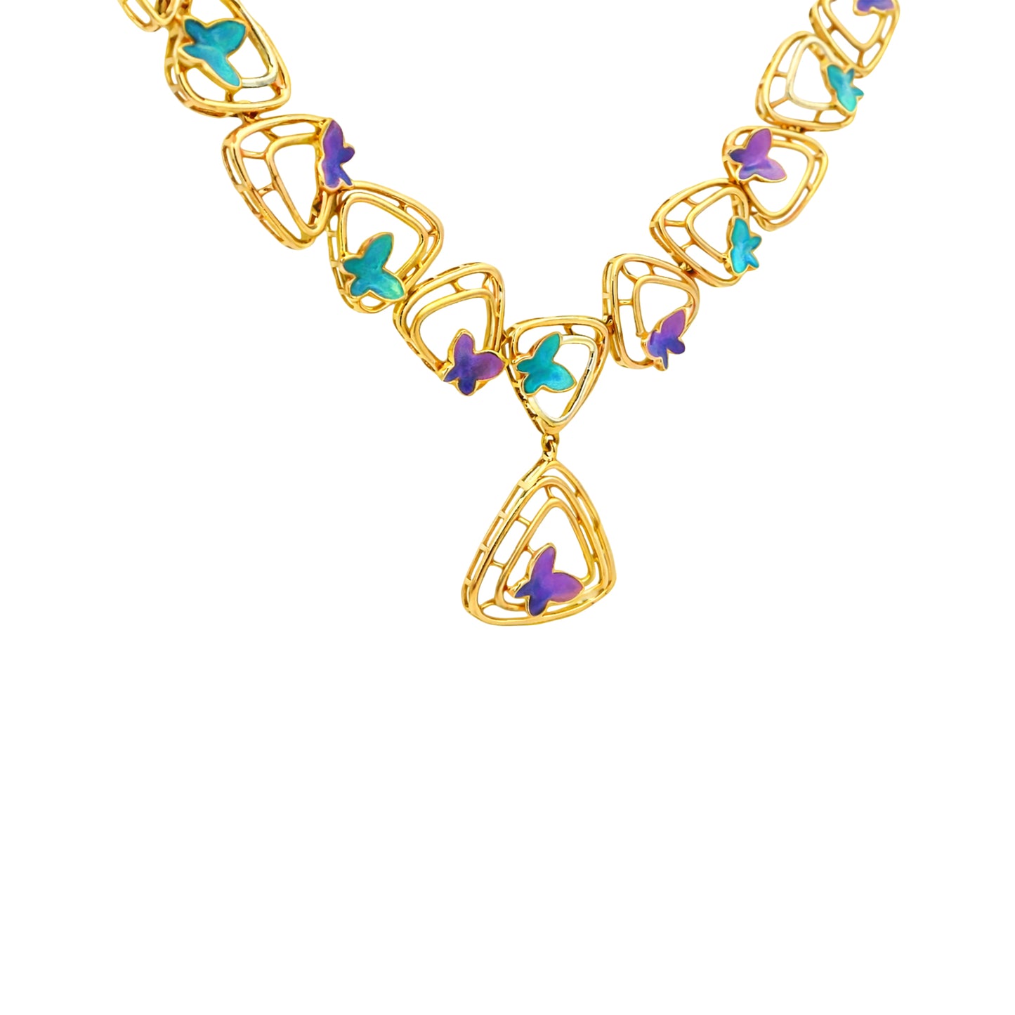 Multi Color Butterfly Link Gold Necklace