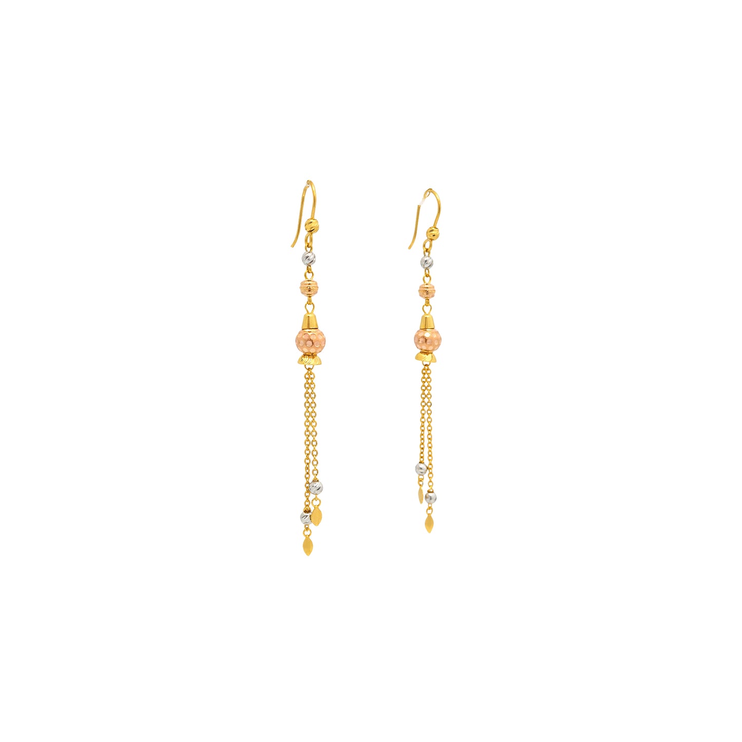 Tri-Tone Bead Tassel Gold Earrings