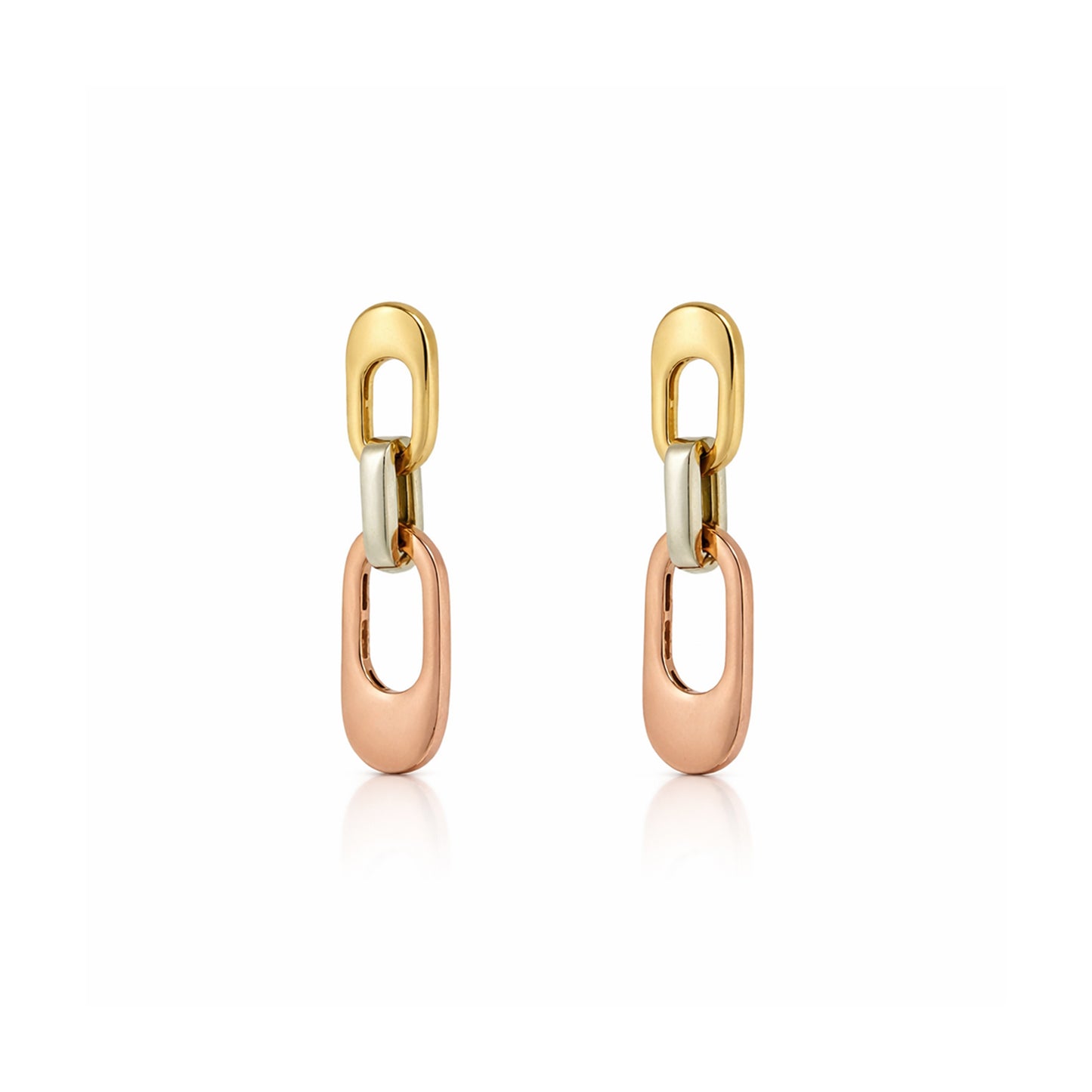 Tri-Tone Link Drop Gold Earrings