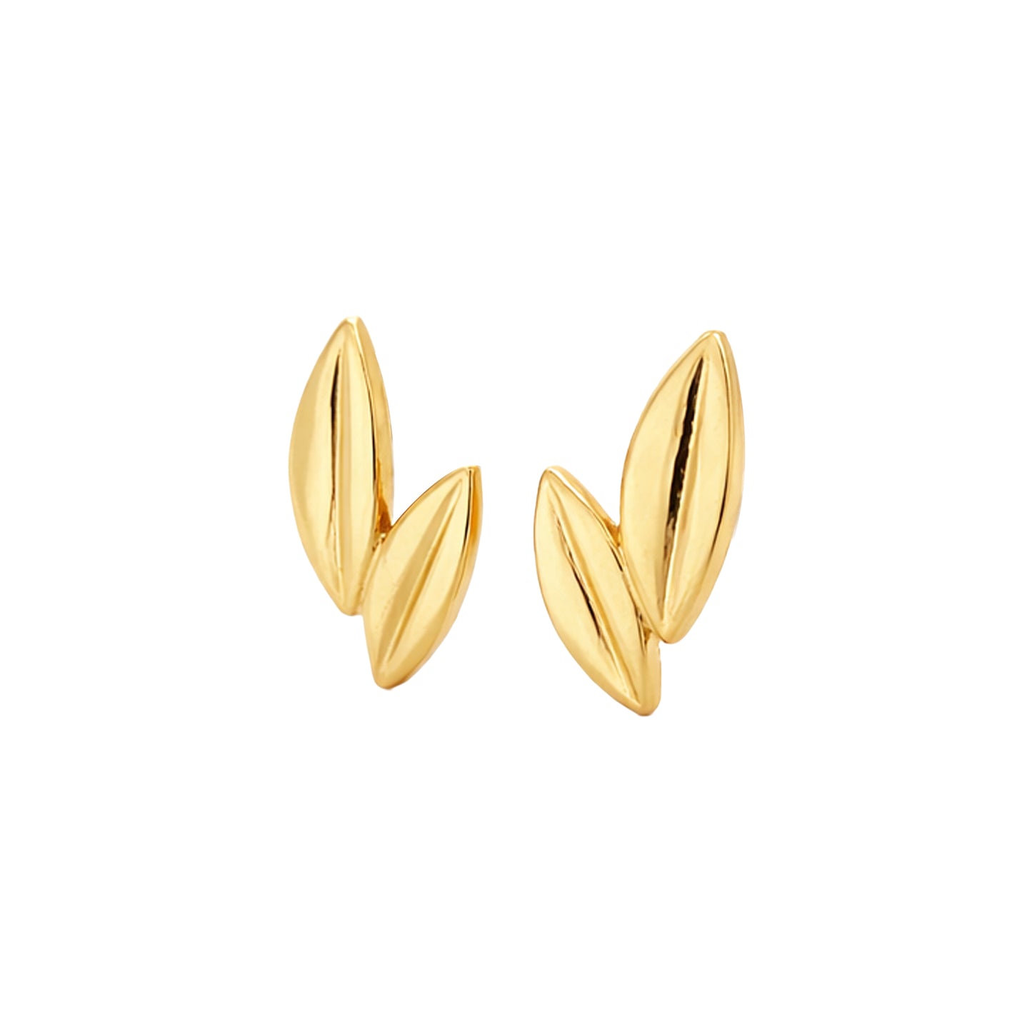 Twin Leaf Gold Stud Earrings