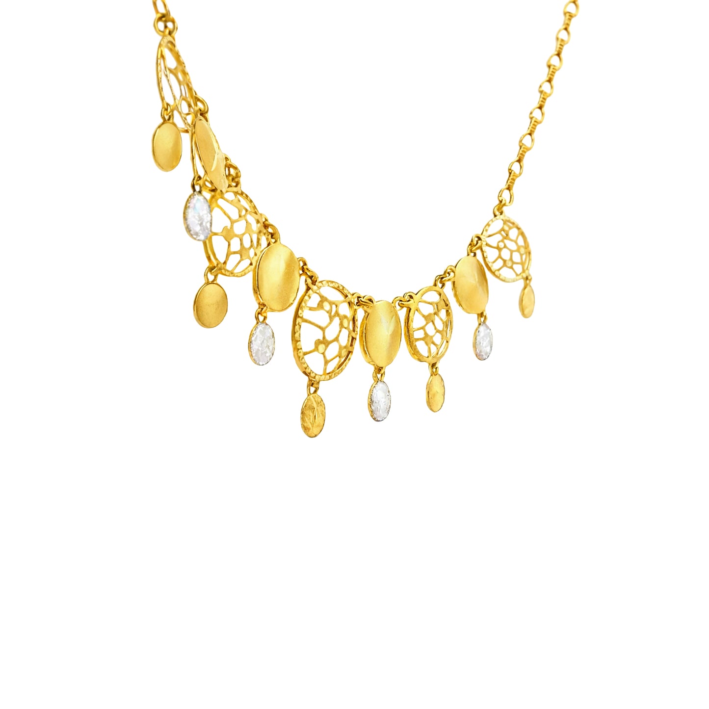 Textured Disc & Filigree Gold Necklace