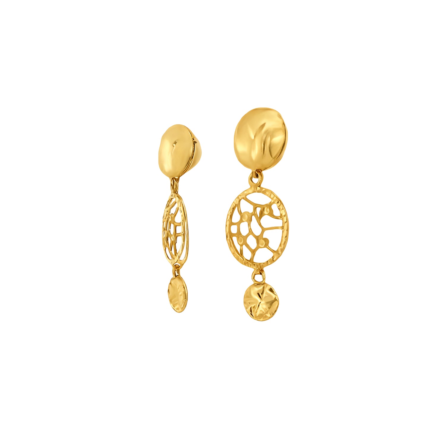 Textured Disc & Filigree Drop Gold Earring