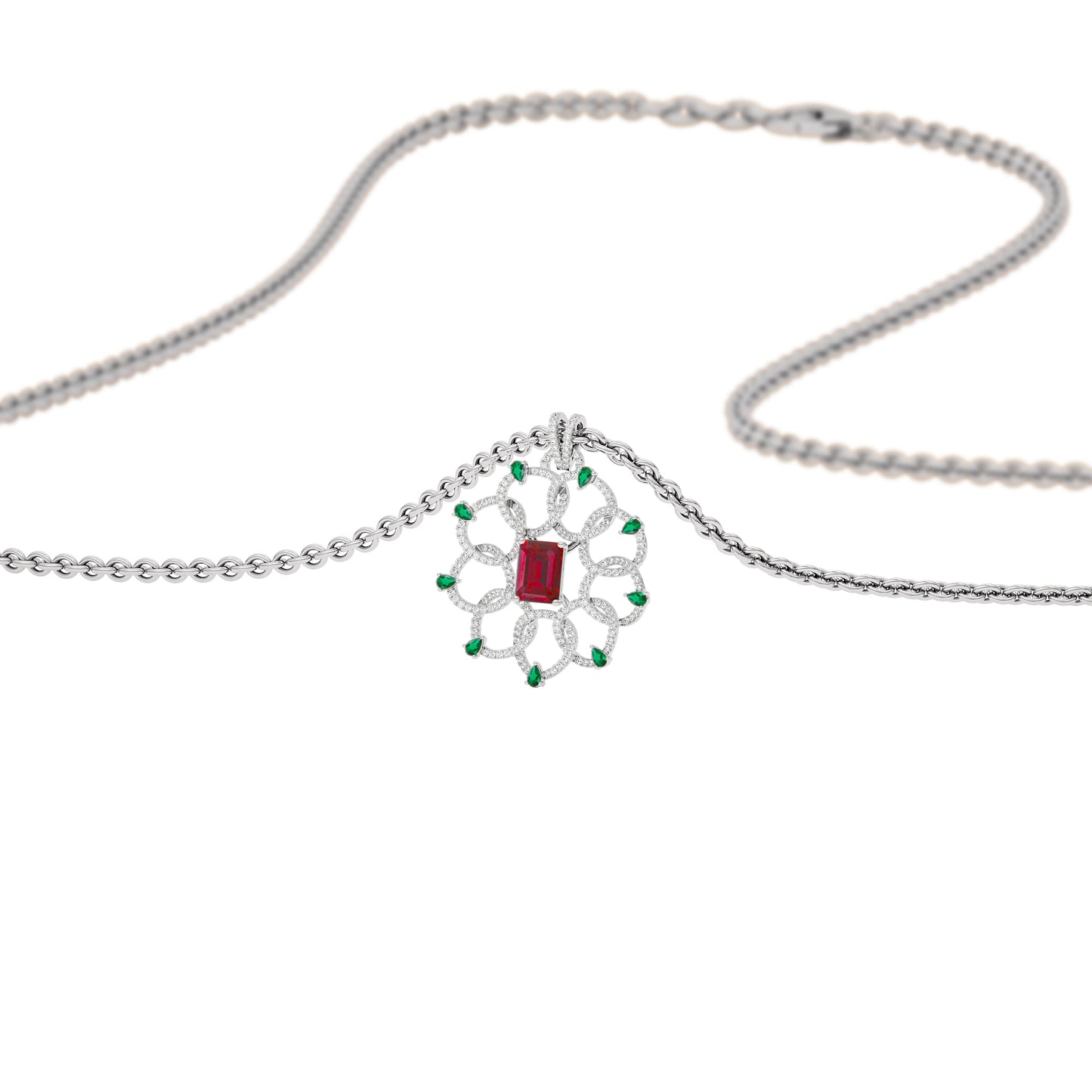 Fleur Motif Diamond Pendant 18 KT / White Gold