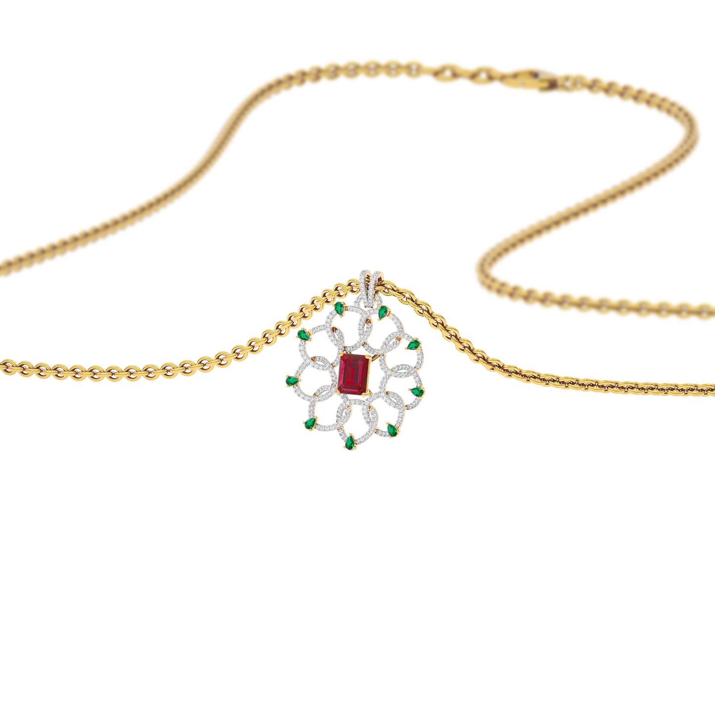 Fleur Motif Diamond Pendant 18 KT / Yellow Gold